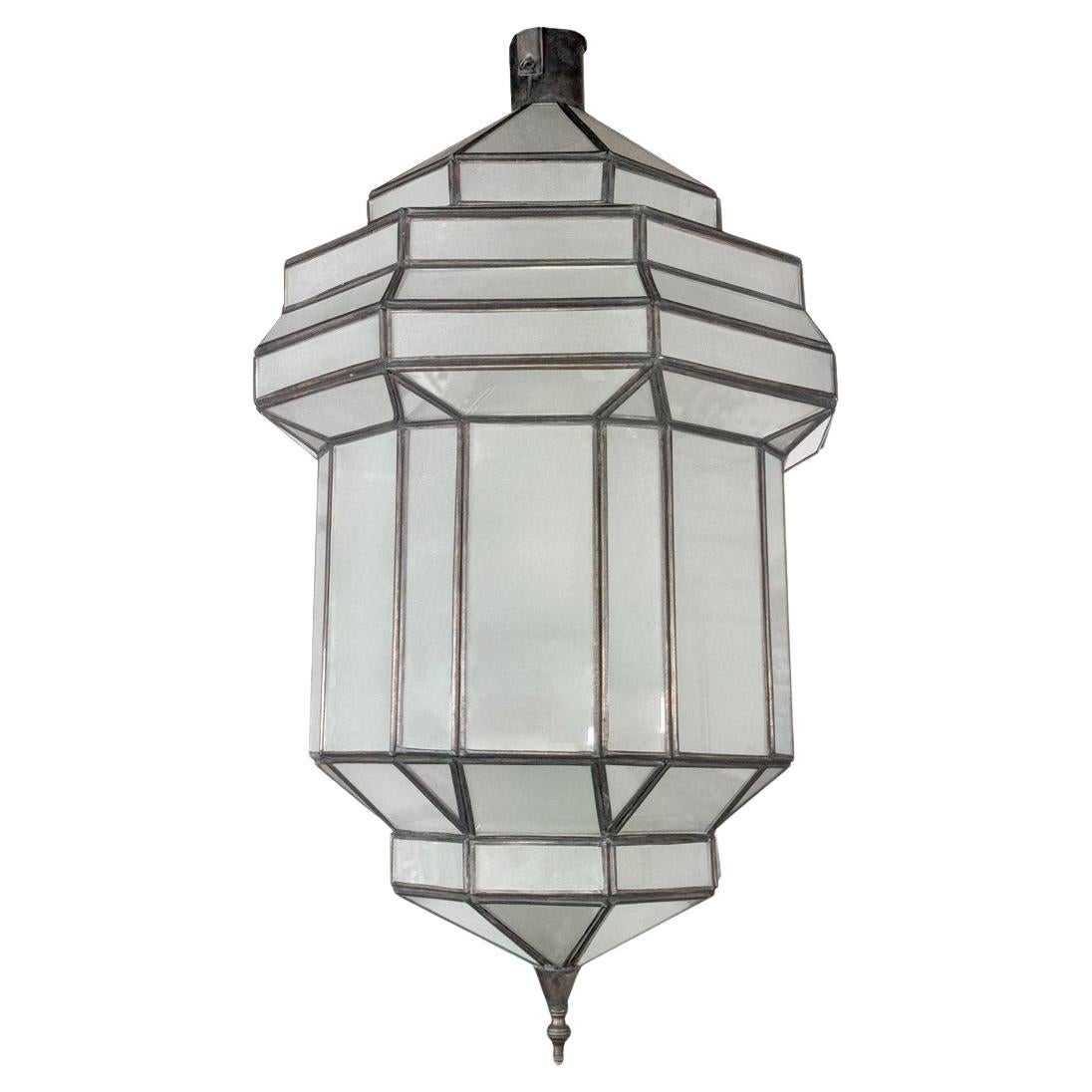 Art Deco Style White Milk Glass Handmade Chandelier, Pendant or Lantern For Sale