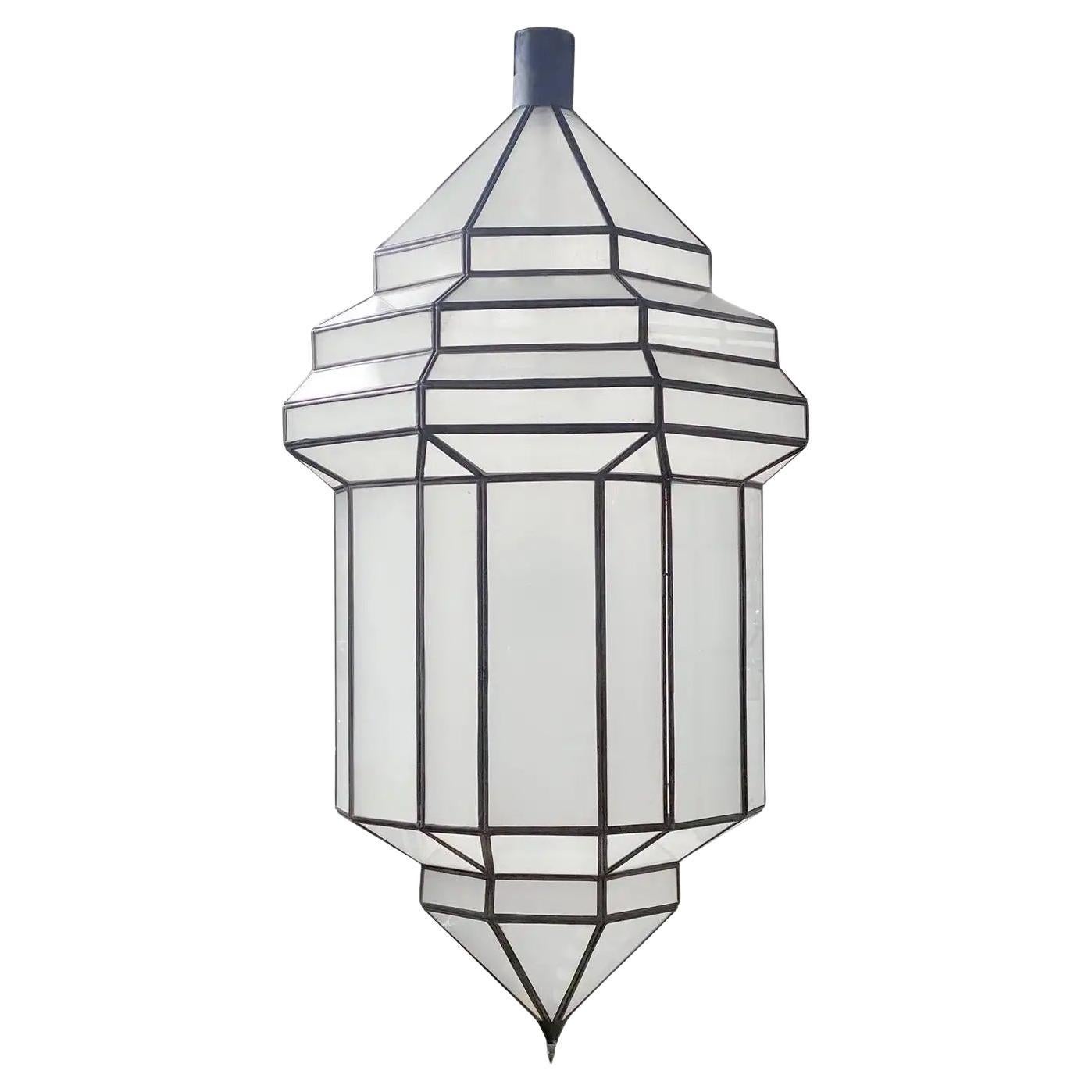 Art Deco Style White Milk Glass Handmade Chandelier, Pendant or Lantern