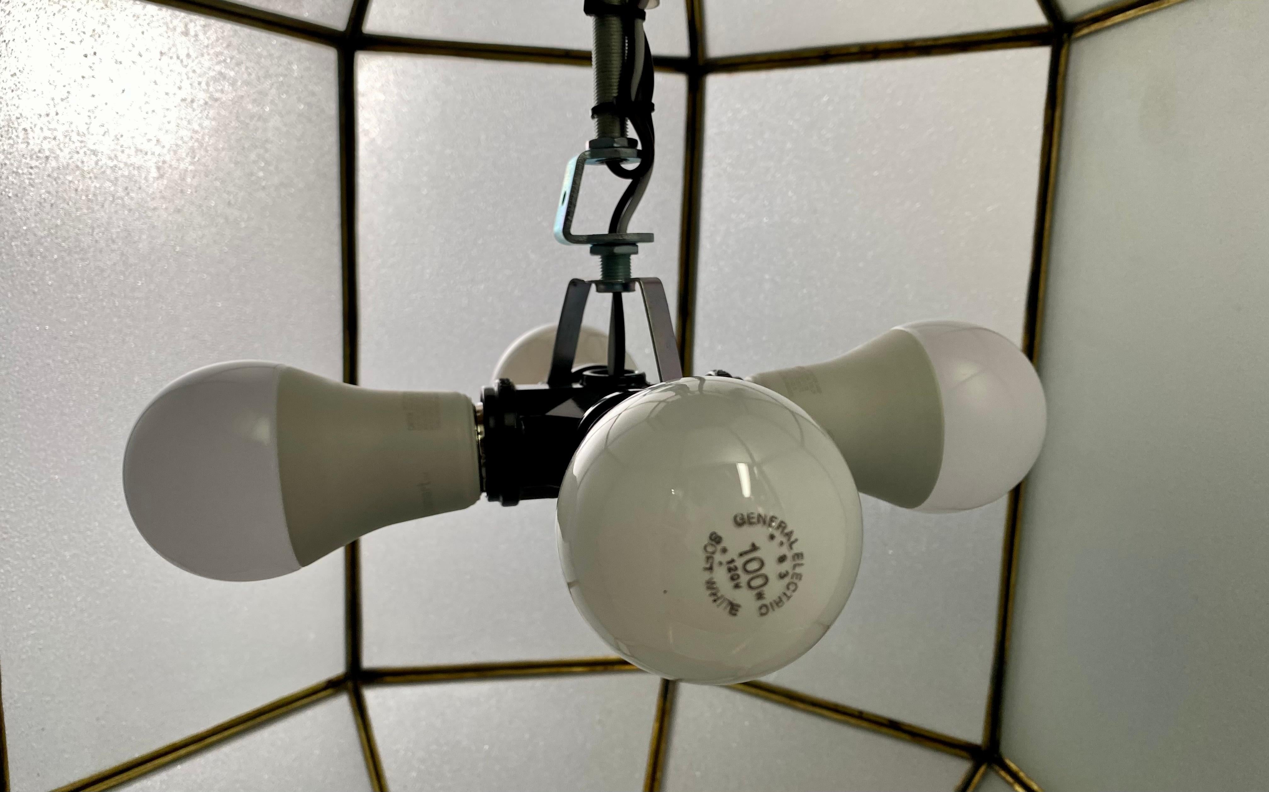 Art Deco Style White Milk Glass Octagon Shaped Chandelier or Pendant, a Pair For Sale 14