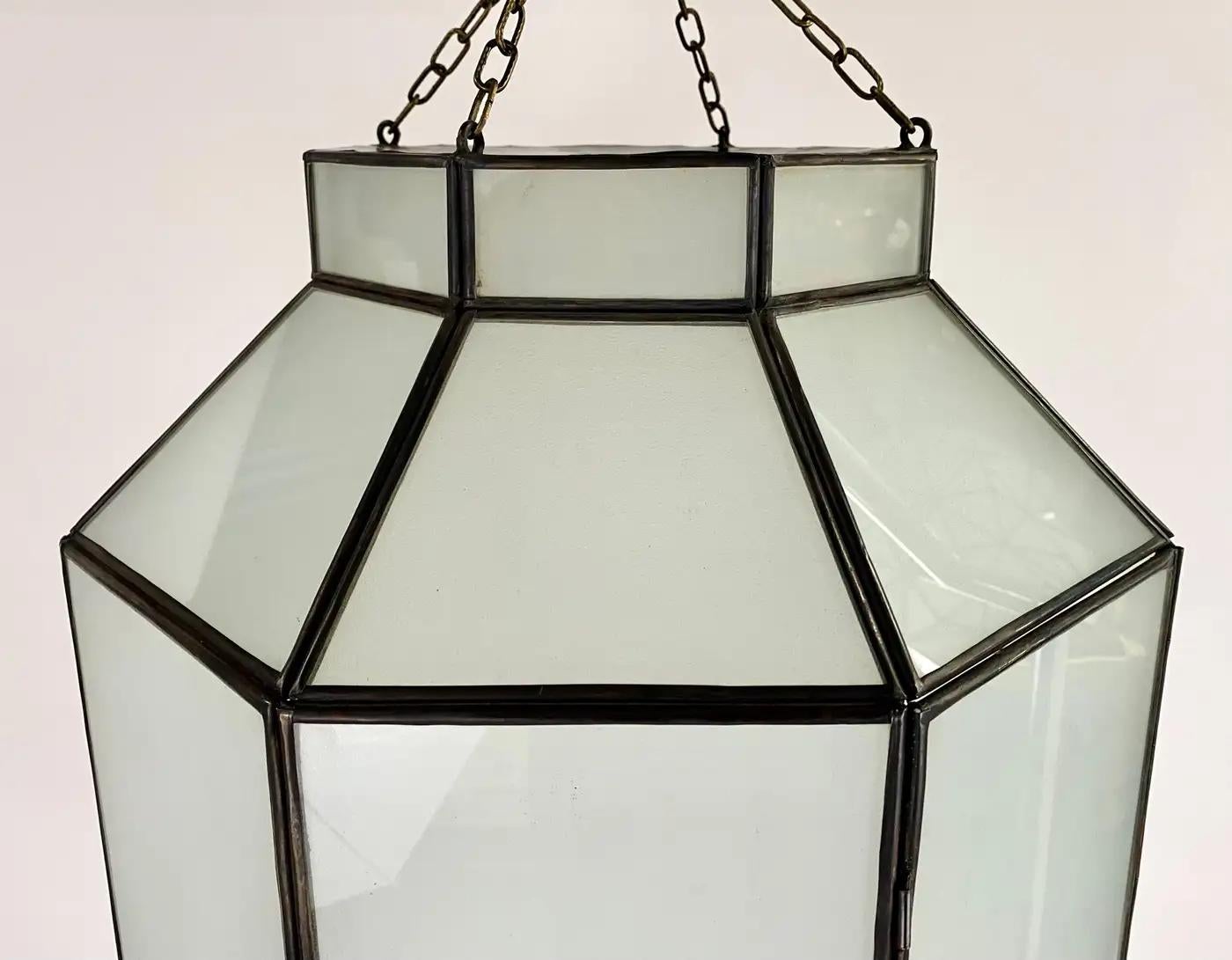 Art Deco Style White Milk Glass Octagon Shaped Chandelier, Pendant or Lantern For Sale 5