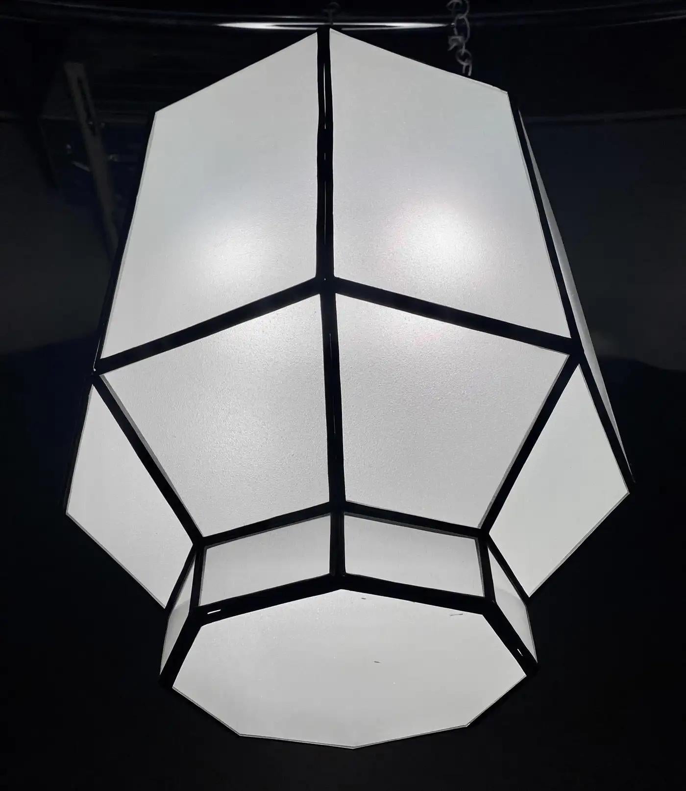 Art Deco Style White Milk Glass Octagon Shaped Chandelier, Pendant or Lantern For Sale 11