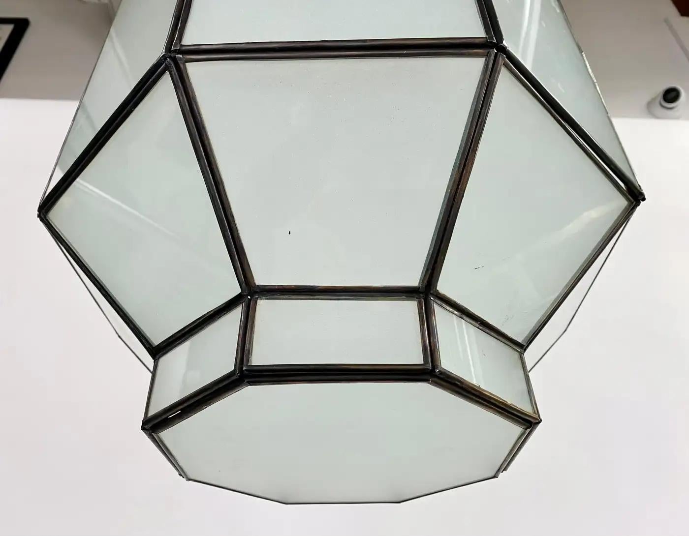 Art Deco Style White Milk Glass Octagon Shaped Chandelier, Pendant or Lantern For Sale 2