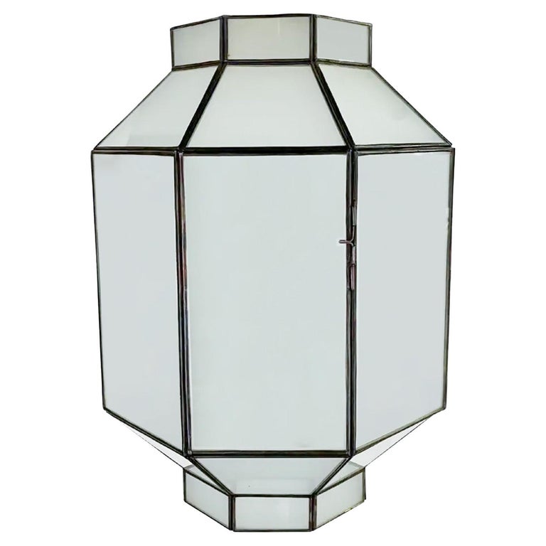Art Deco Style White Milk Glass Octagon Shaped Chandelier, Pendant or