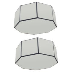 Art Deco Style White Milk Glass Octagon Shaped Pendant or Flush Mount, a Pair