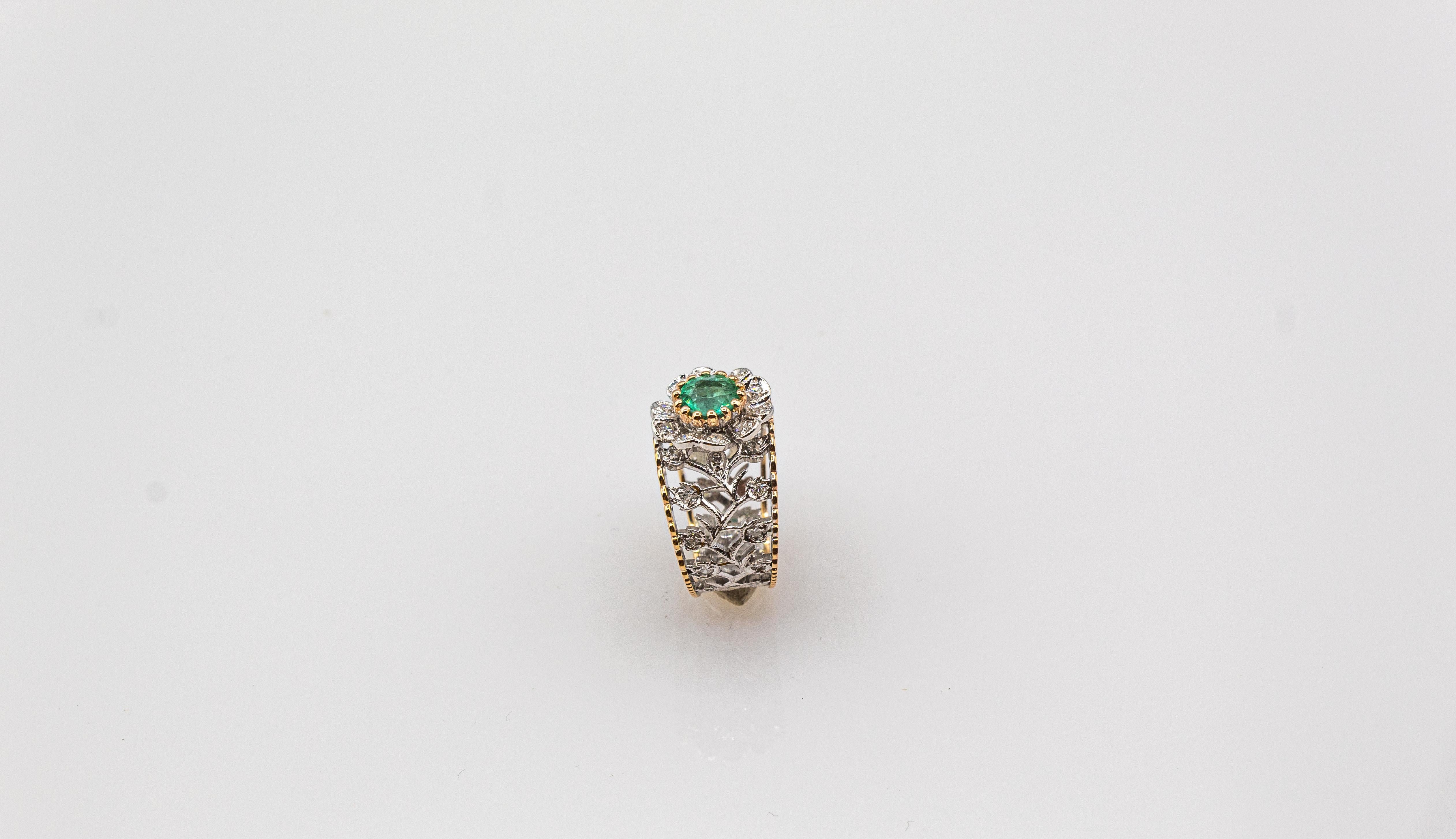 Bandring im Art-déco-Stil, Weißer moderner weißer Diamant im Rundschliff, Smaragd, Gelbgold für Damen oder Herren im Angebot