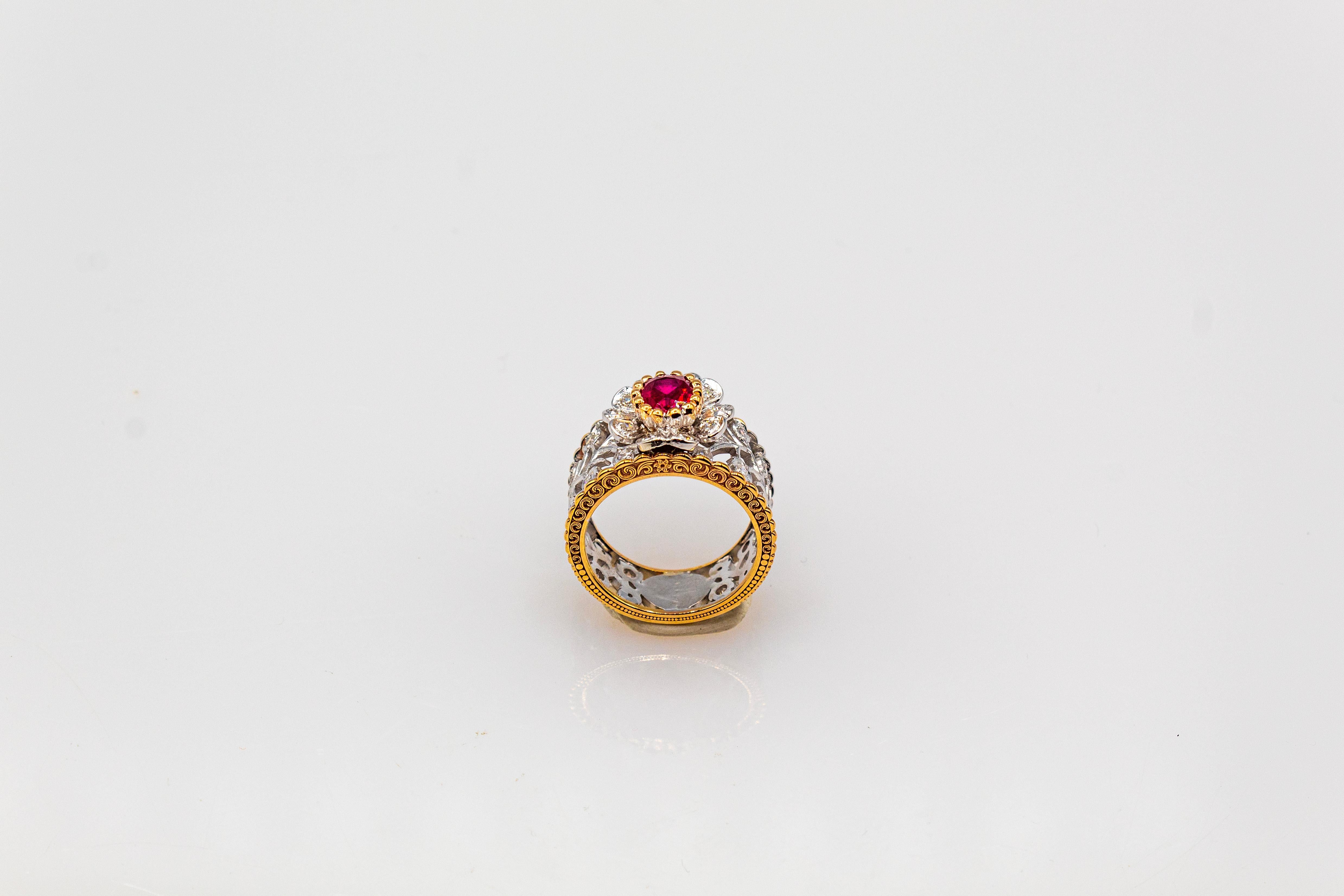 Bague jonc moderne de style Art déco en or jaune avec diamants ronds et rubis en vente 5
