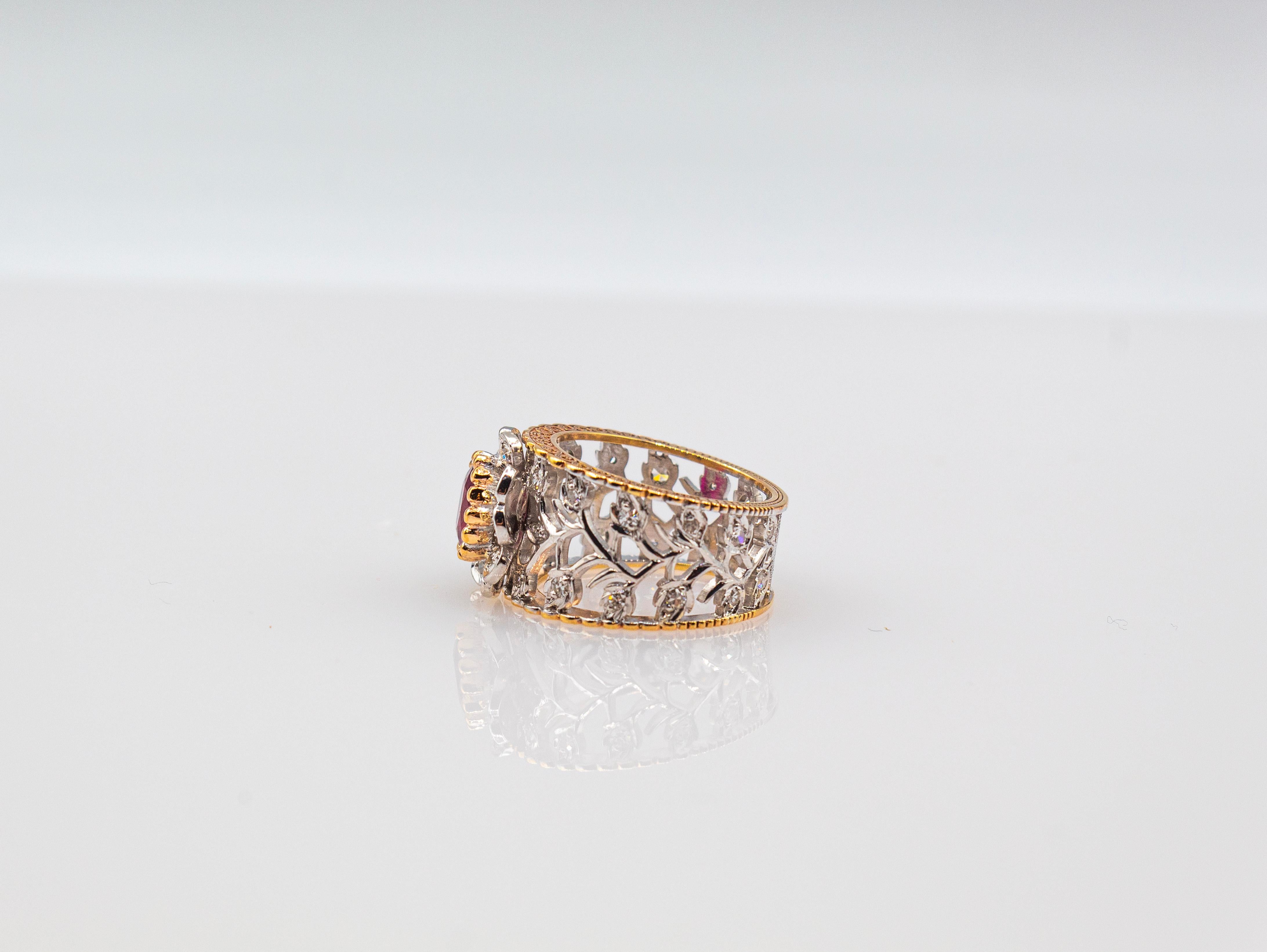 Art Deco Style White Modern Round Cut Diamond Ruby Yellow Gold Band Ring For Sale 10