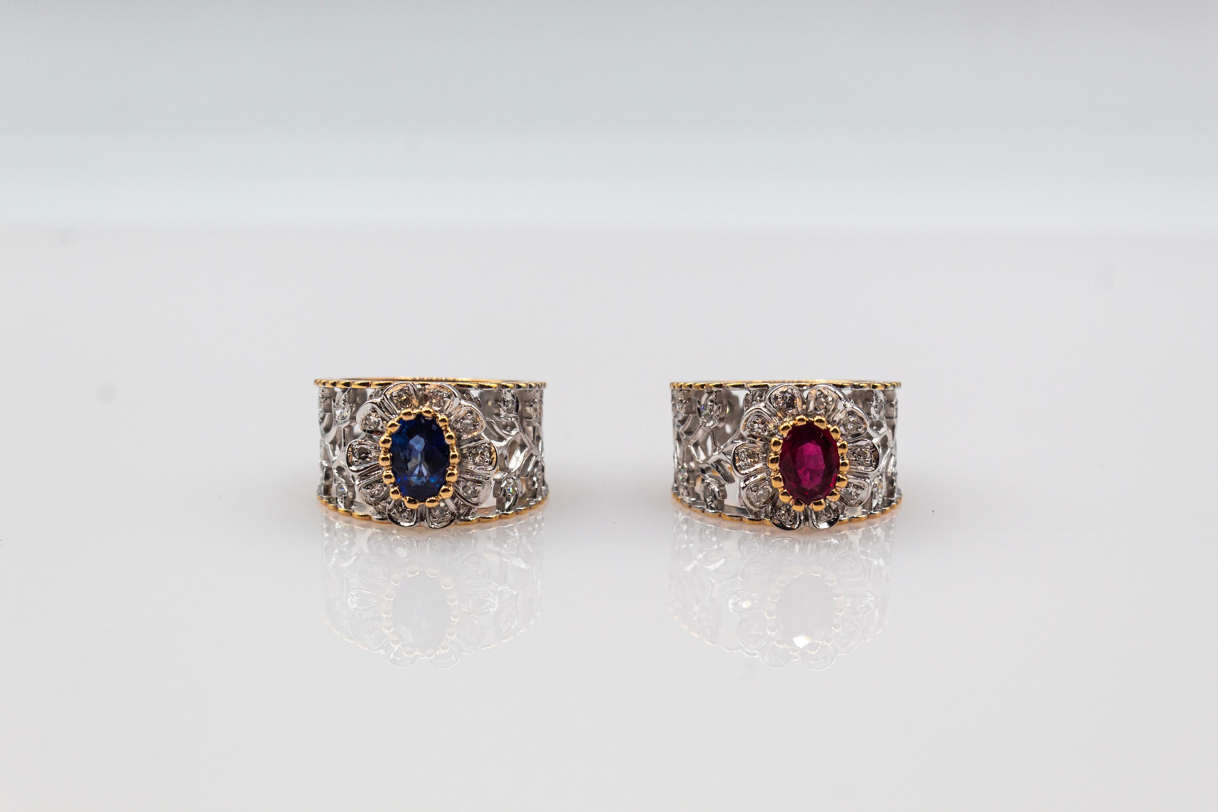 Art Deco Style White Modern Round Cut Diamond Ruby Yellow Gold Band Ring For Sale 1