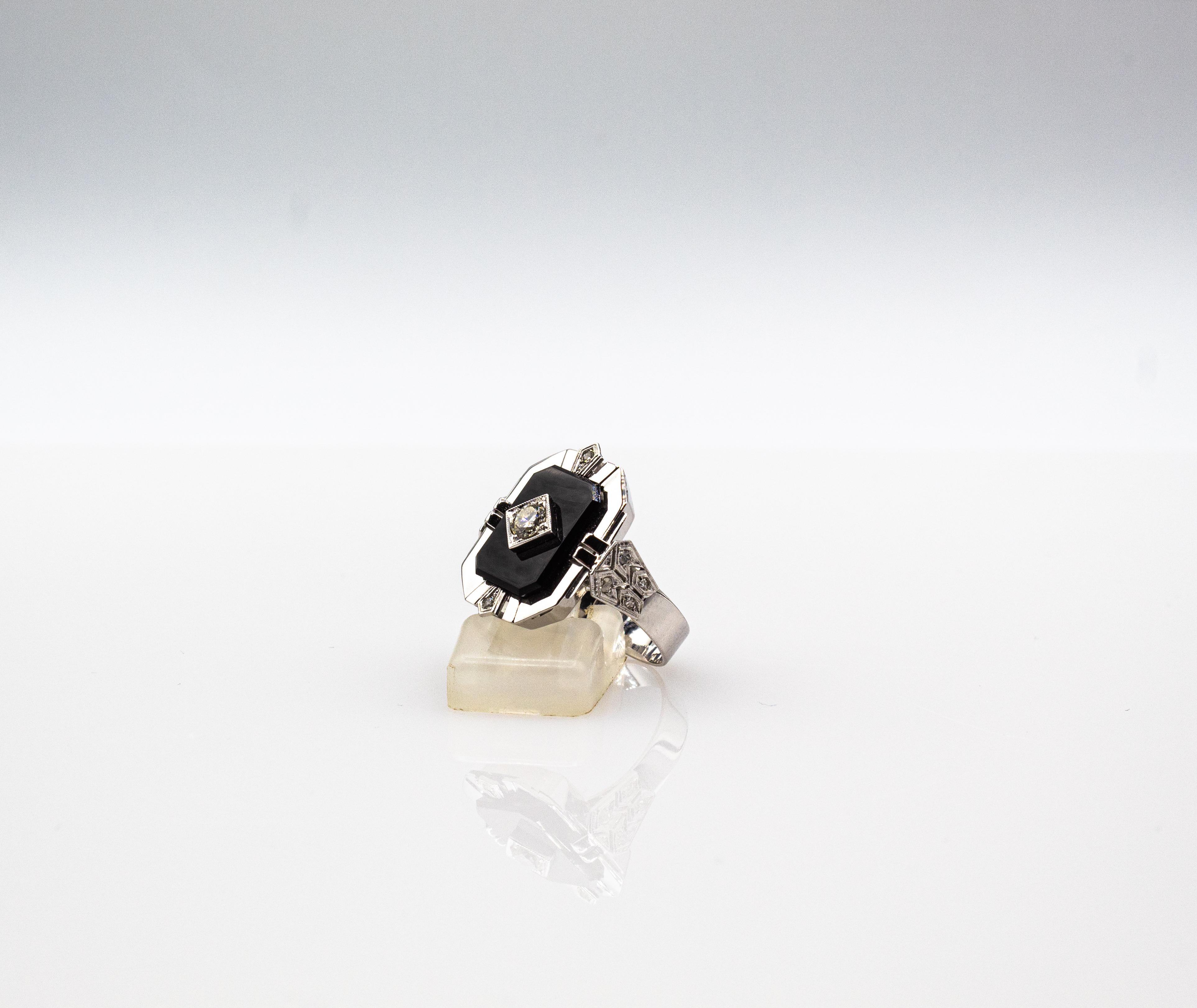 Weißer Onyx-Cocktailring im Art-déco-Stil mit Diamant im alteuropäischen Schliff 4