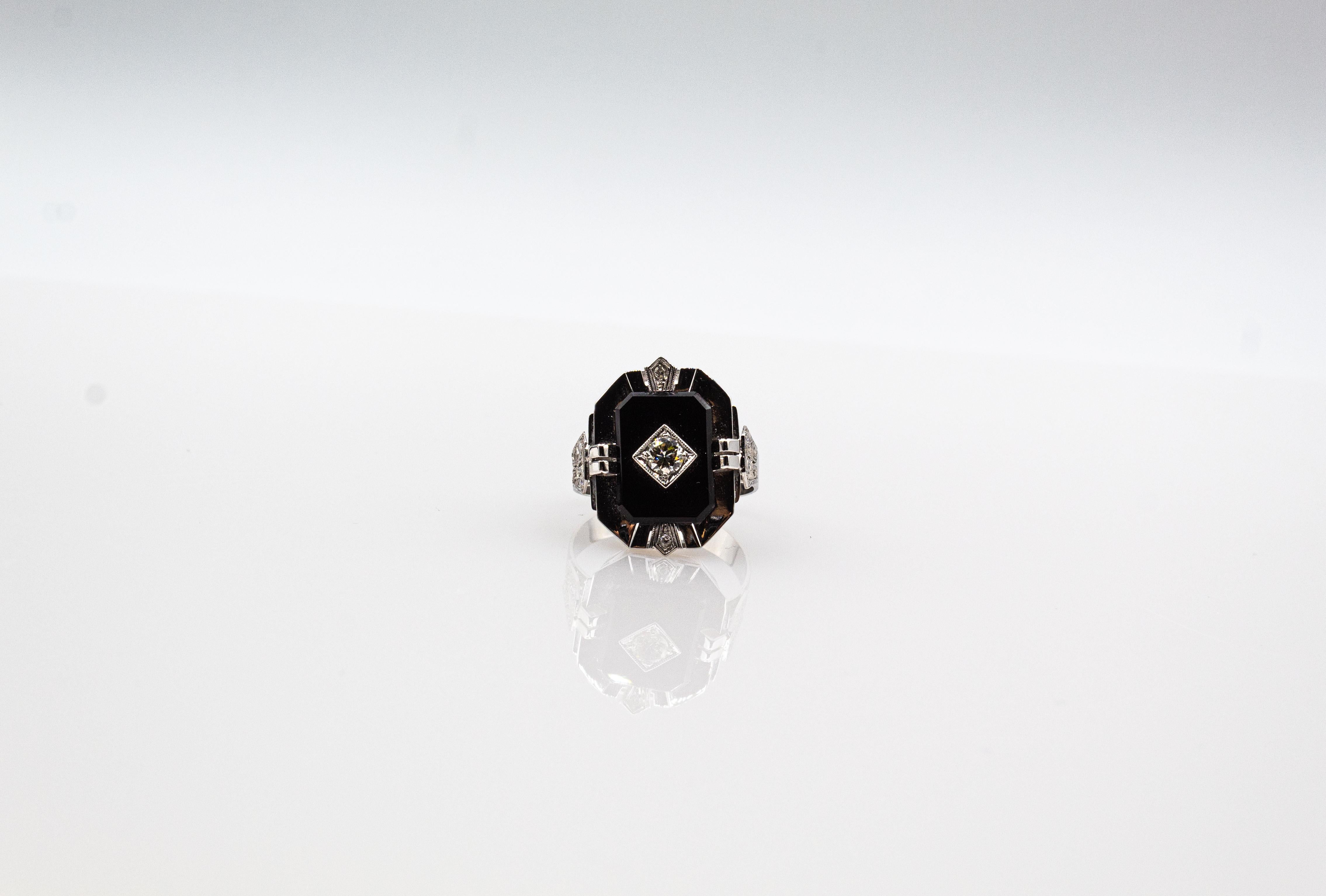 Weißer Onyx-Cocktailring im Art-déco-Stil mit Diamant im alteuropäischen Schliff 5