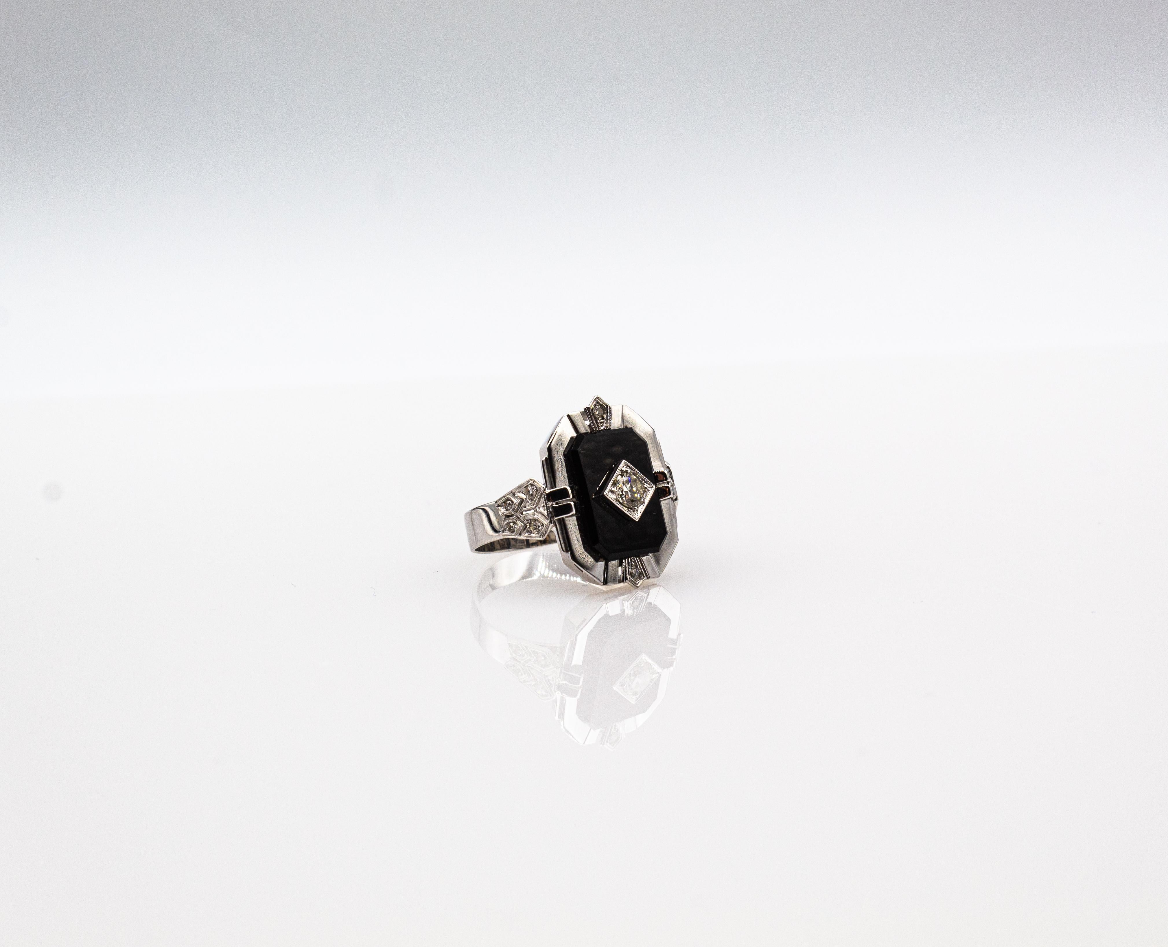 Weißer Onyx-Cocktailring im Art-déco-Stil mit Diamant im alteuropäischen Schliff 6