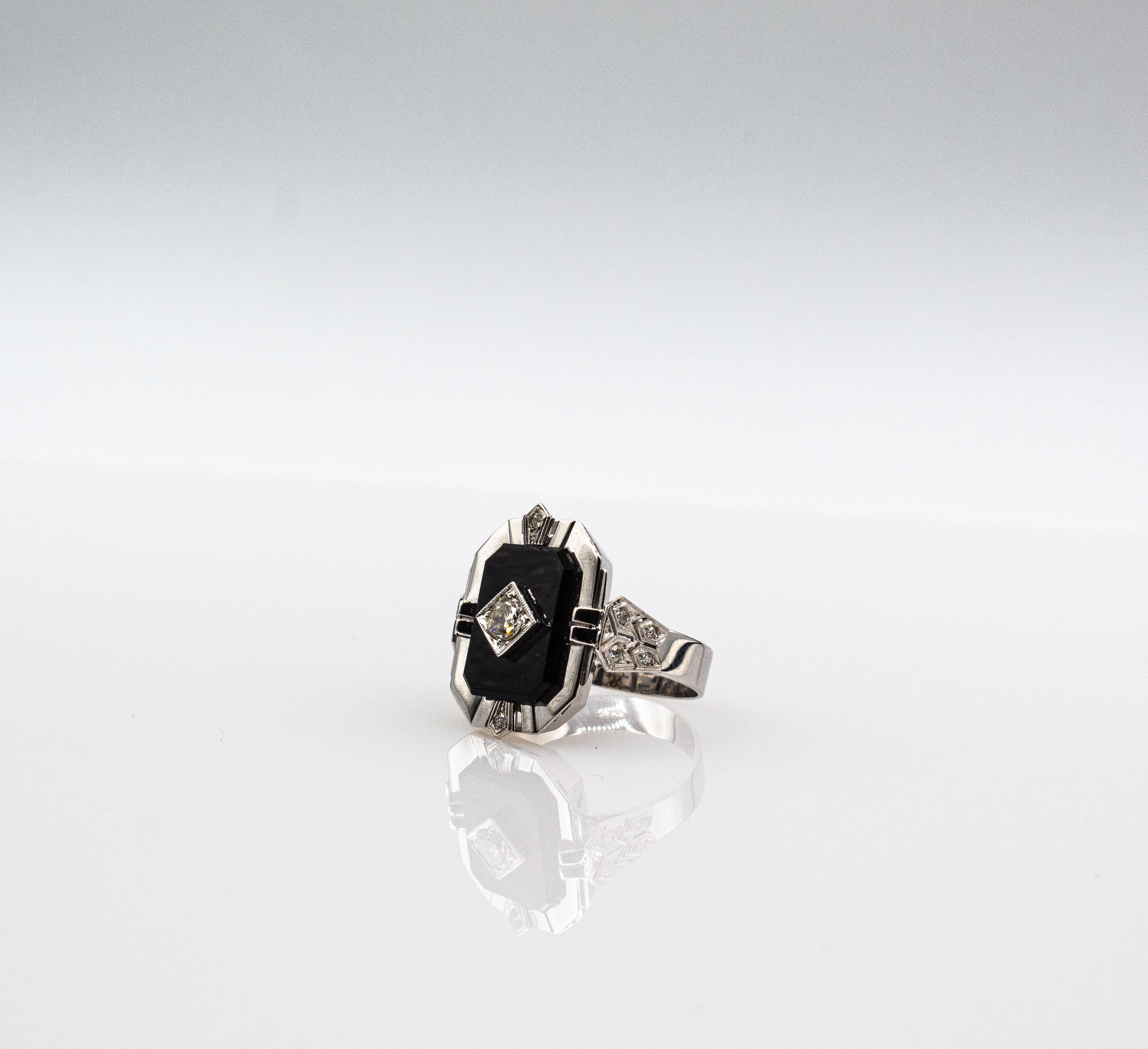 Weißer Onyx-Cocktailring im Art-déco-Stil mit Diamant im alteuropäischen Schliff 8
