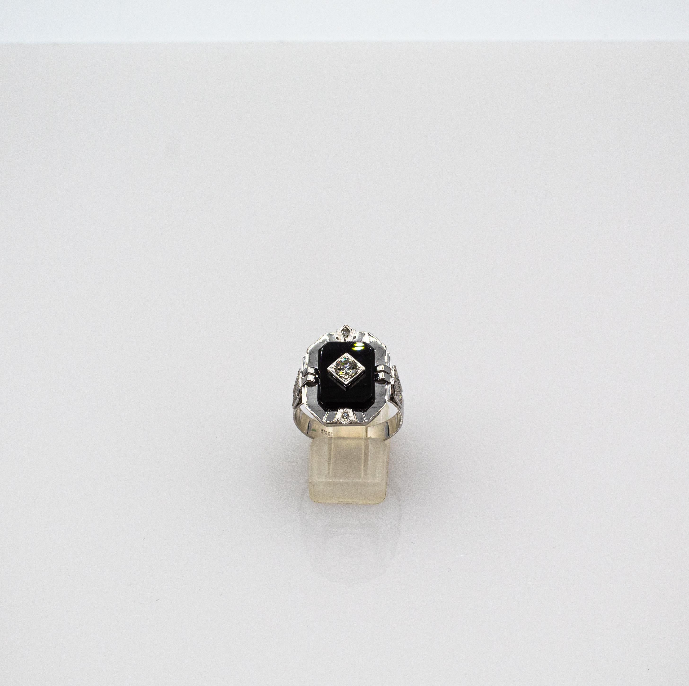 Weißer Onyx-Cocktailring im Art-déco-Stil mit Diamant im alteuropäischen Schliff (Art déco)