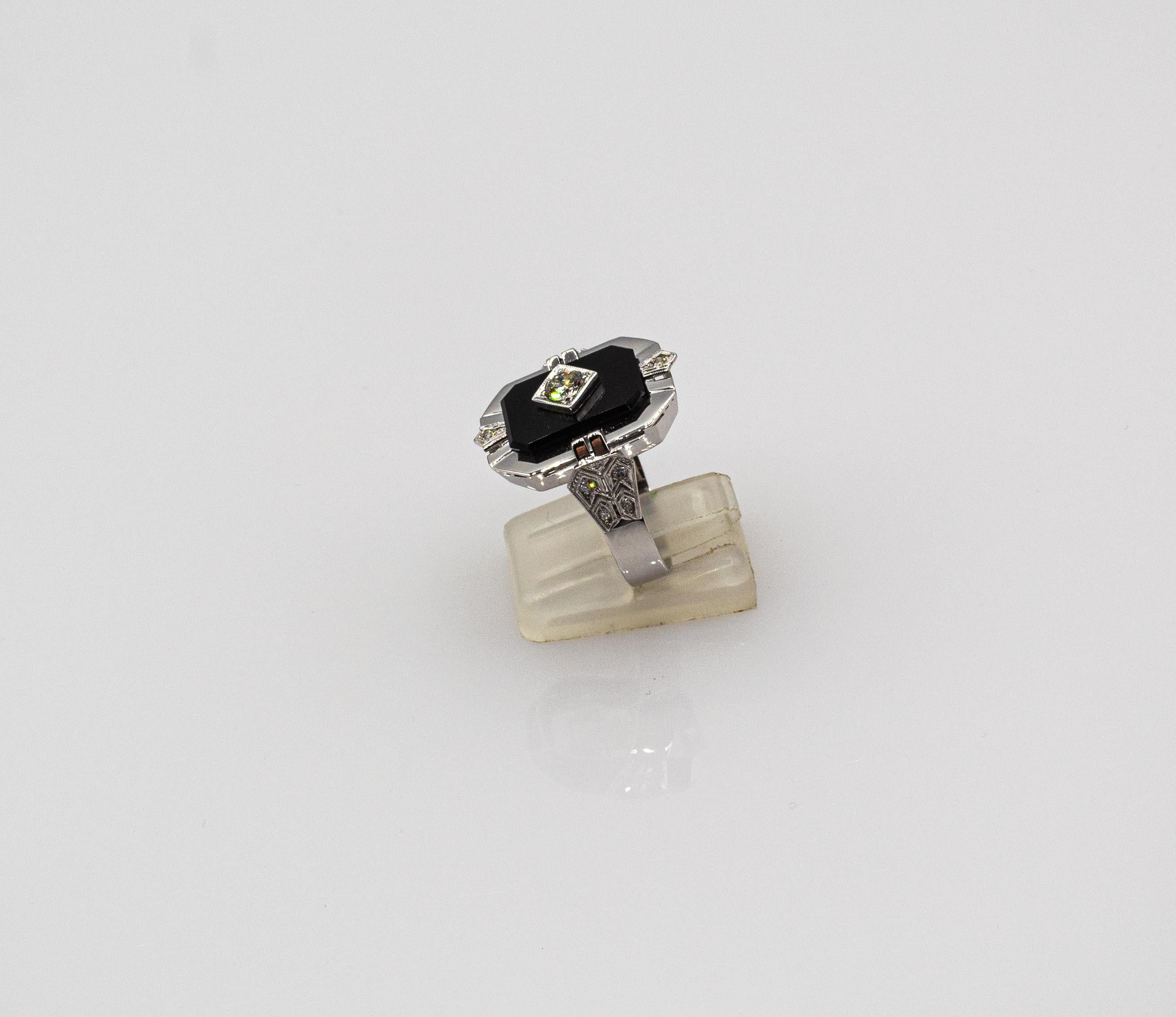 Weißer Onyx-Cocktailring im Art-déco-Stil mit Diamant im alteuropäischen Schliff im Zustand „Neu“ in Naples, IT