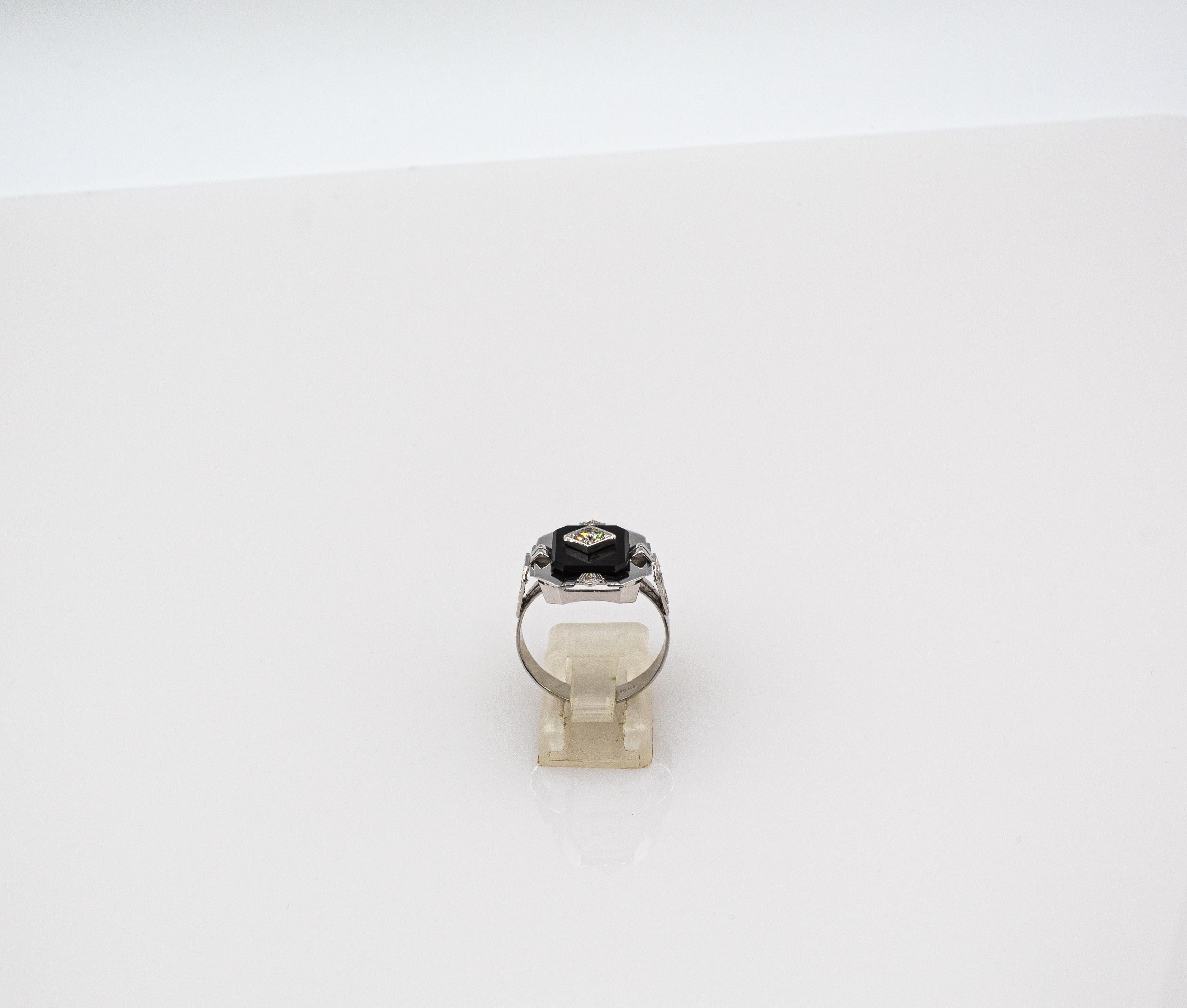 Weißer Onyx-Cocktailring im Art-déco-Stil mit Diamant im alteuropäischen Schliff für Damen oder Herren