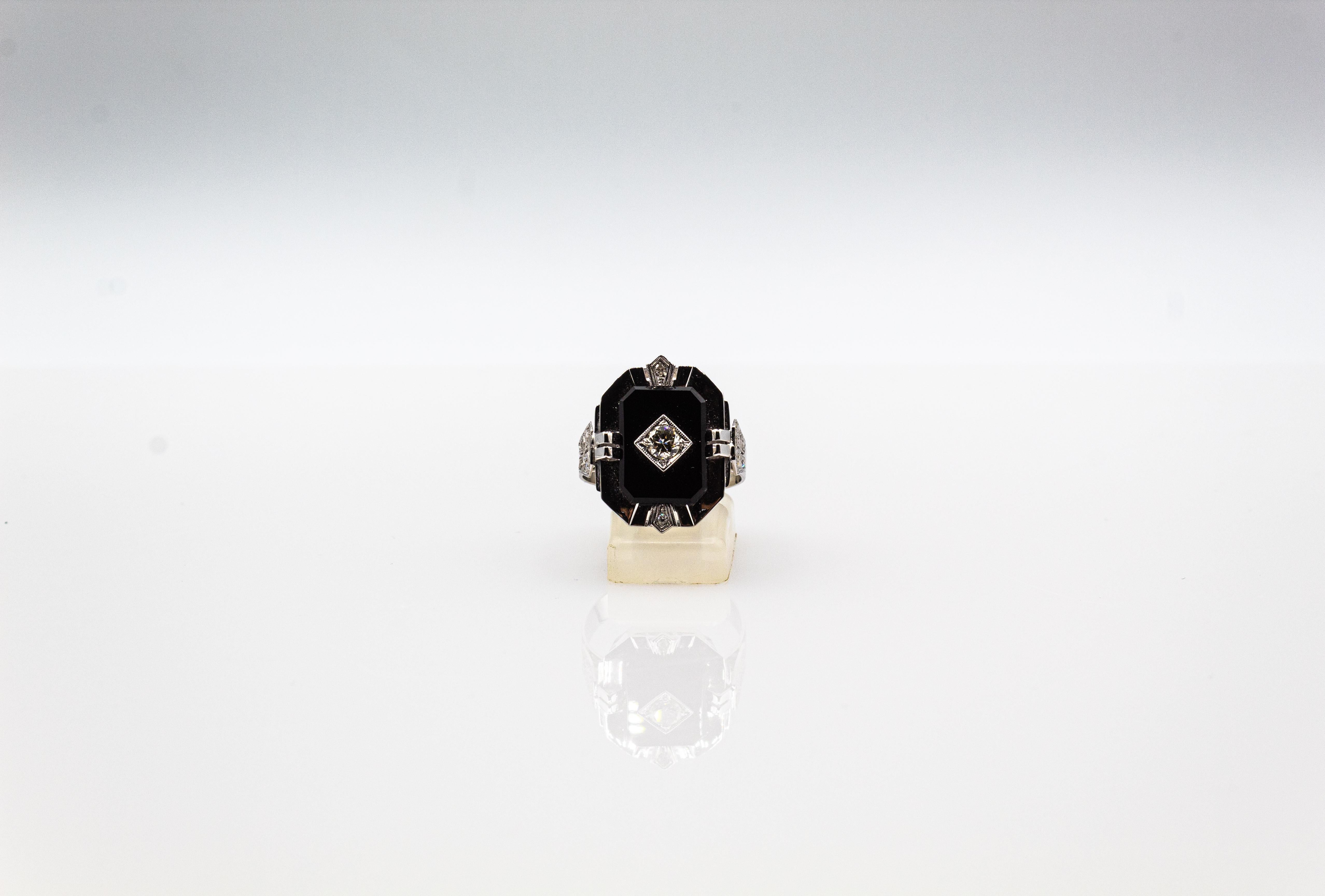 Weißer Onyx-Cocktailring im Art-déco-Stil mit Diamant im alteuropäischen Schliff 2