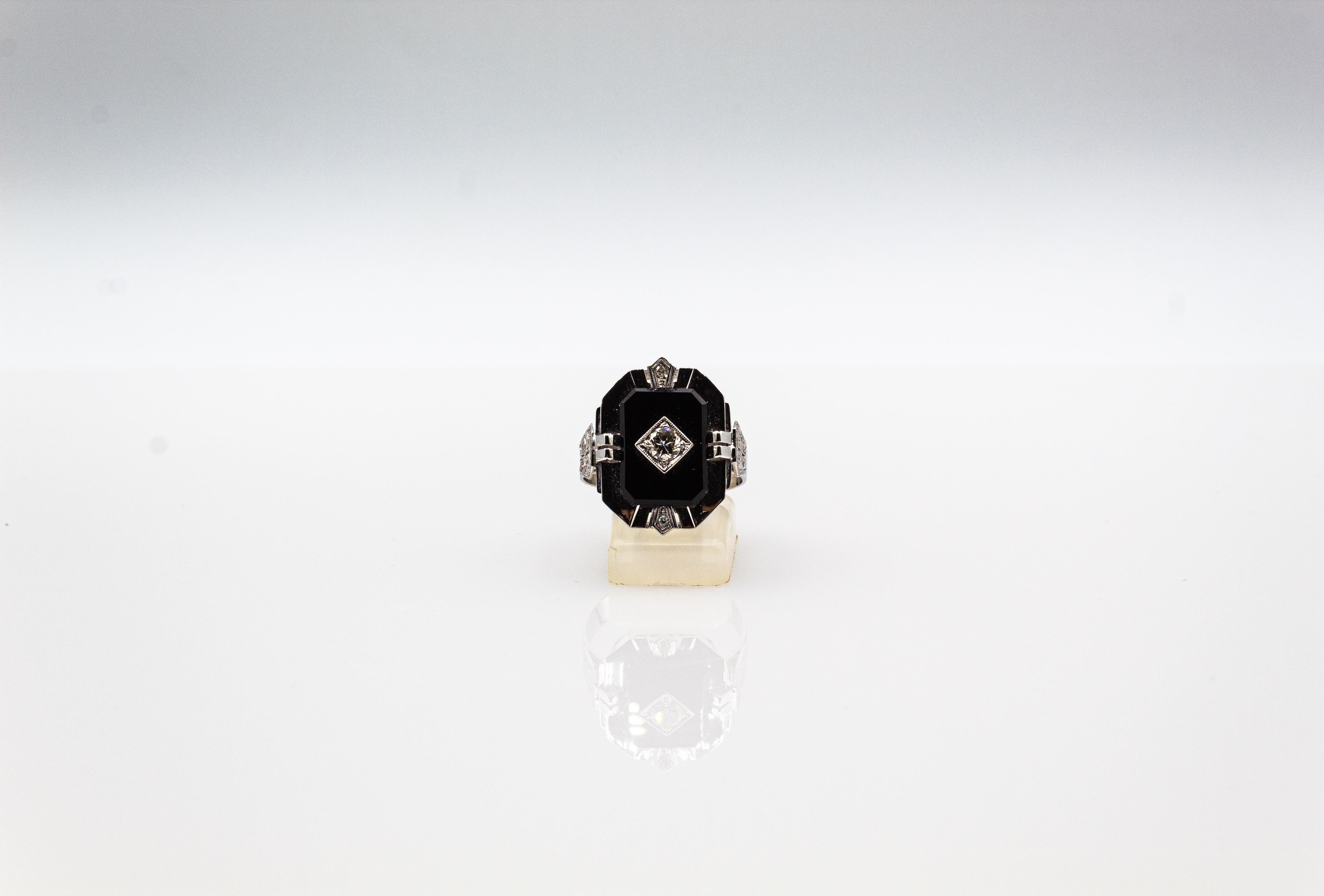 Weißer Onyx-Cocktailring im Art-déco-Stil mit Diamant im alteuropäischen Schliff 3