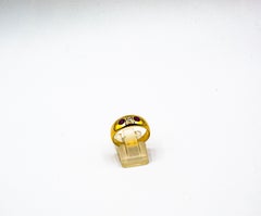 Art Deco Style White Old European Cut Diamond Ruby Yellow Gold Band Ring