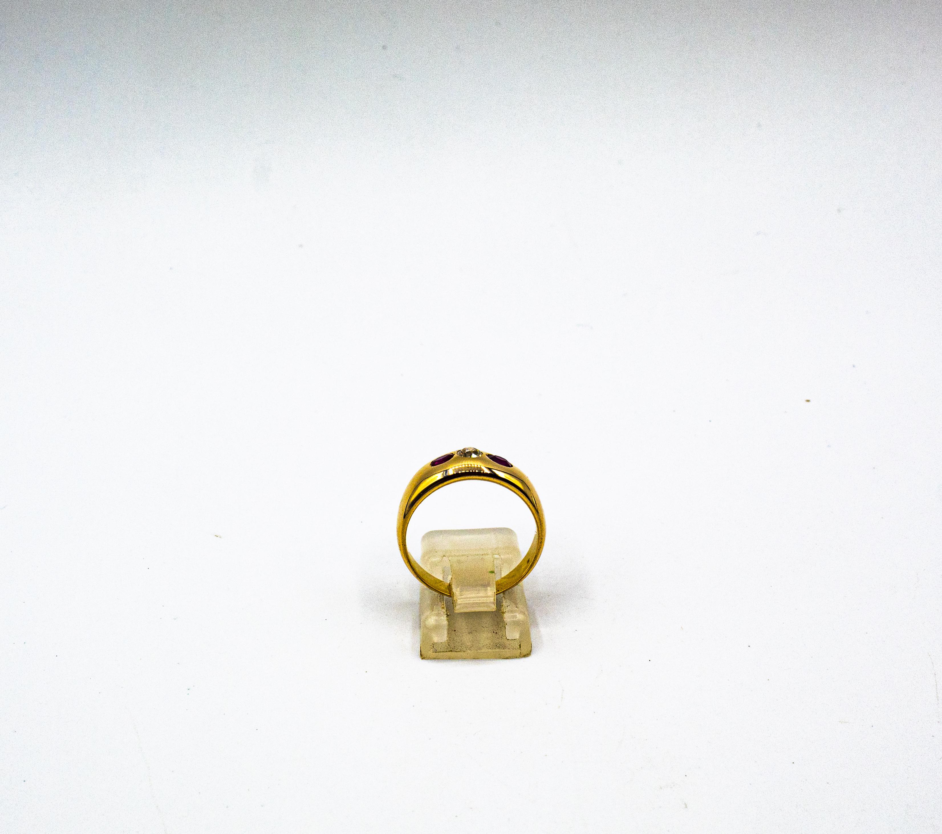 Bandring im Art-déco-Stil, weißer Diamant im alteuropäischen Schliff, Rubin, Gelbgold im Zustand „Neu“ im Angebot in Naples, IT