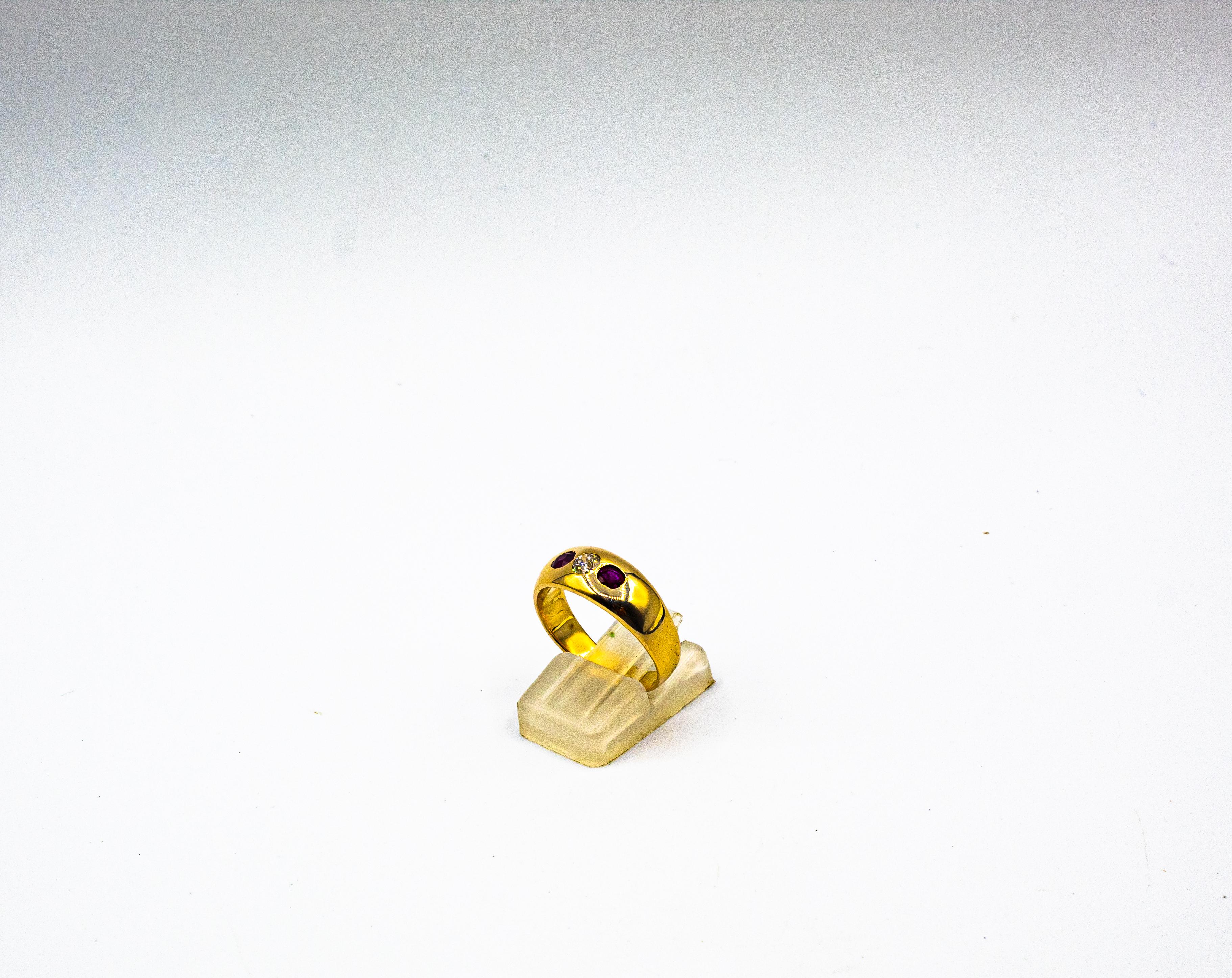 Bandring im Art-déco-Stil, weißer Diamant im alteuropäischen Schliff, Rubin, Gelbgold für Damen oder Herren im Angebot