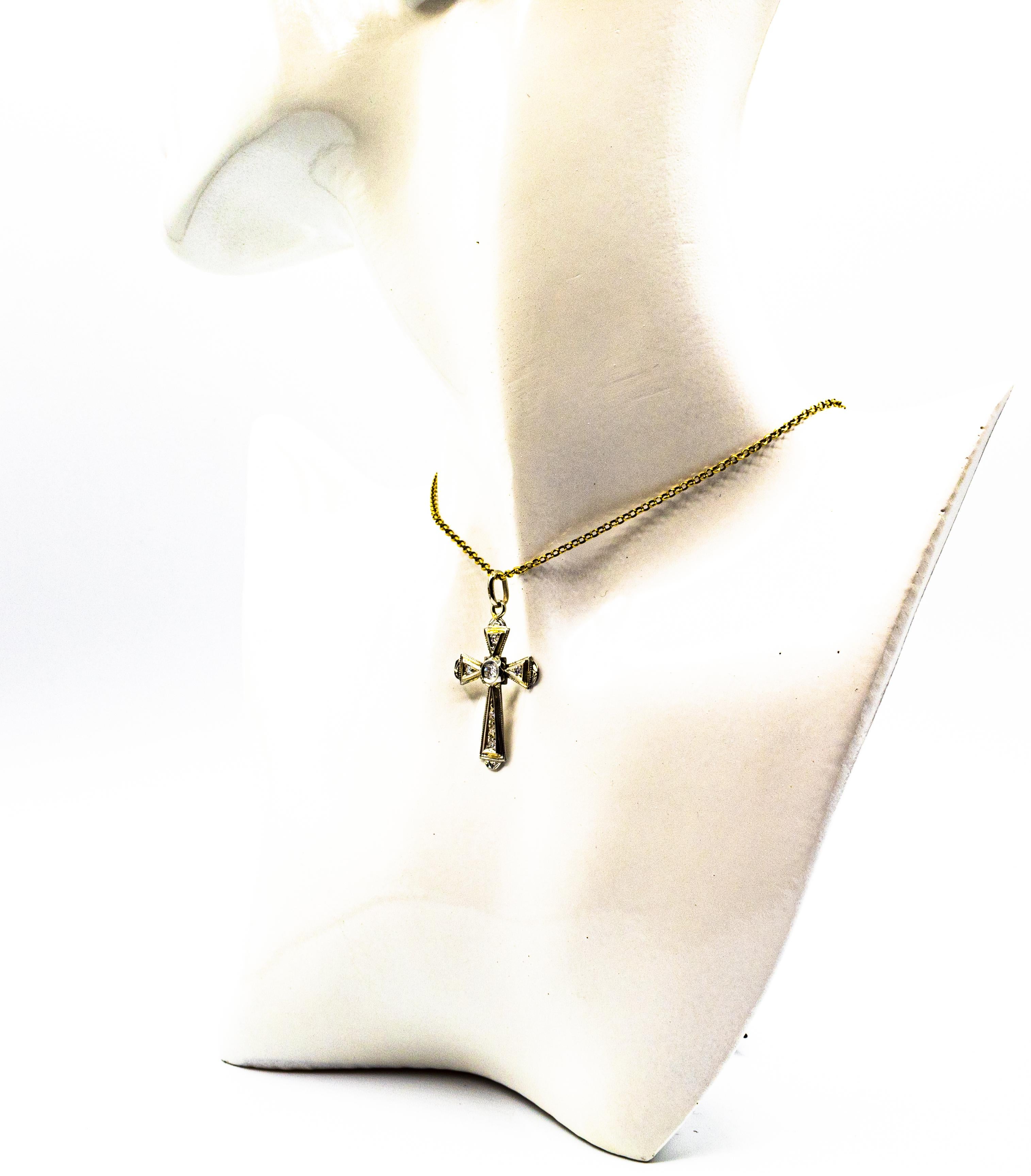 Art Deco Style White Old European Cut Diamond White Gold Cross Pendant Necklace 3