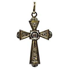 Halskette mit Kreuz-Anhänger im Art-déco-Stil aus Weißgold mit Diamant im alteuropäischen Schliff