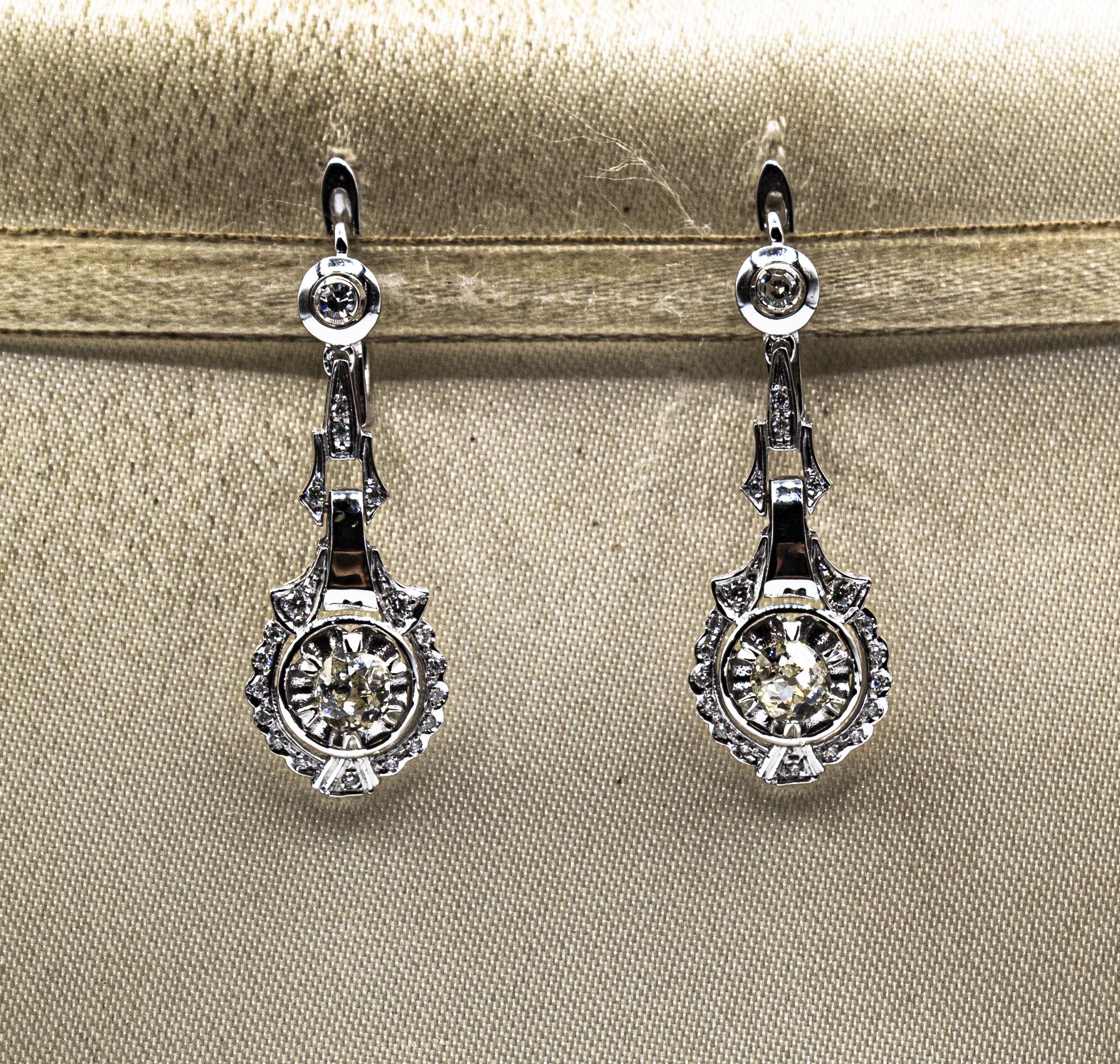 These Earrings are made of 18K White Gold.
These Earrings have 0.90 Carats of Central White Old European Cut Diamonds.
These Earrings have 0.20 Carats of White Brilliant Cut Diamonds.

These Earrings are inspired by Art Deco.

All our Earrings have