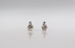 Art Deco Style White Old European Cut Diamond White Gold Lever-Back Earrings