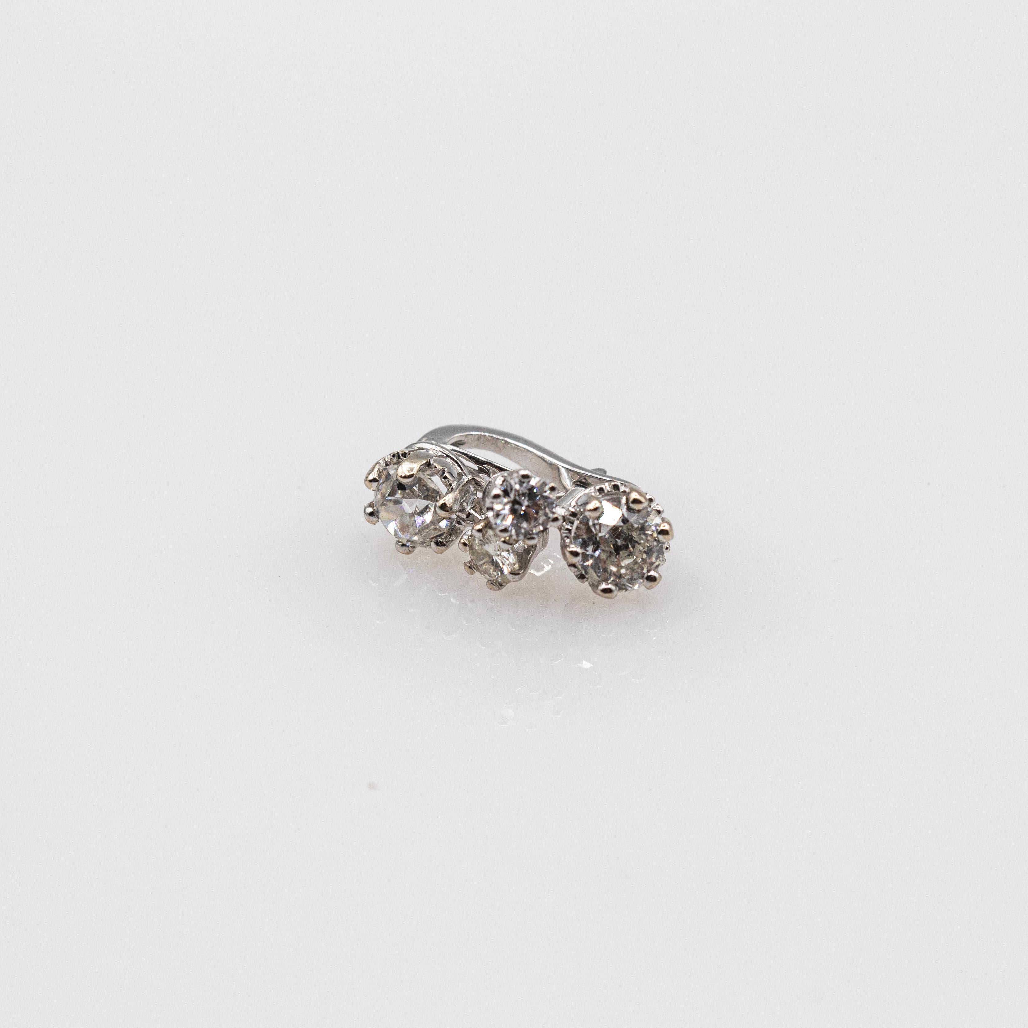 Art Deco Style White Old European Cut Diamond White Gold Lever-Back Earrings For Sale 4