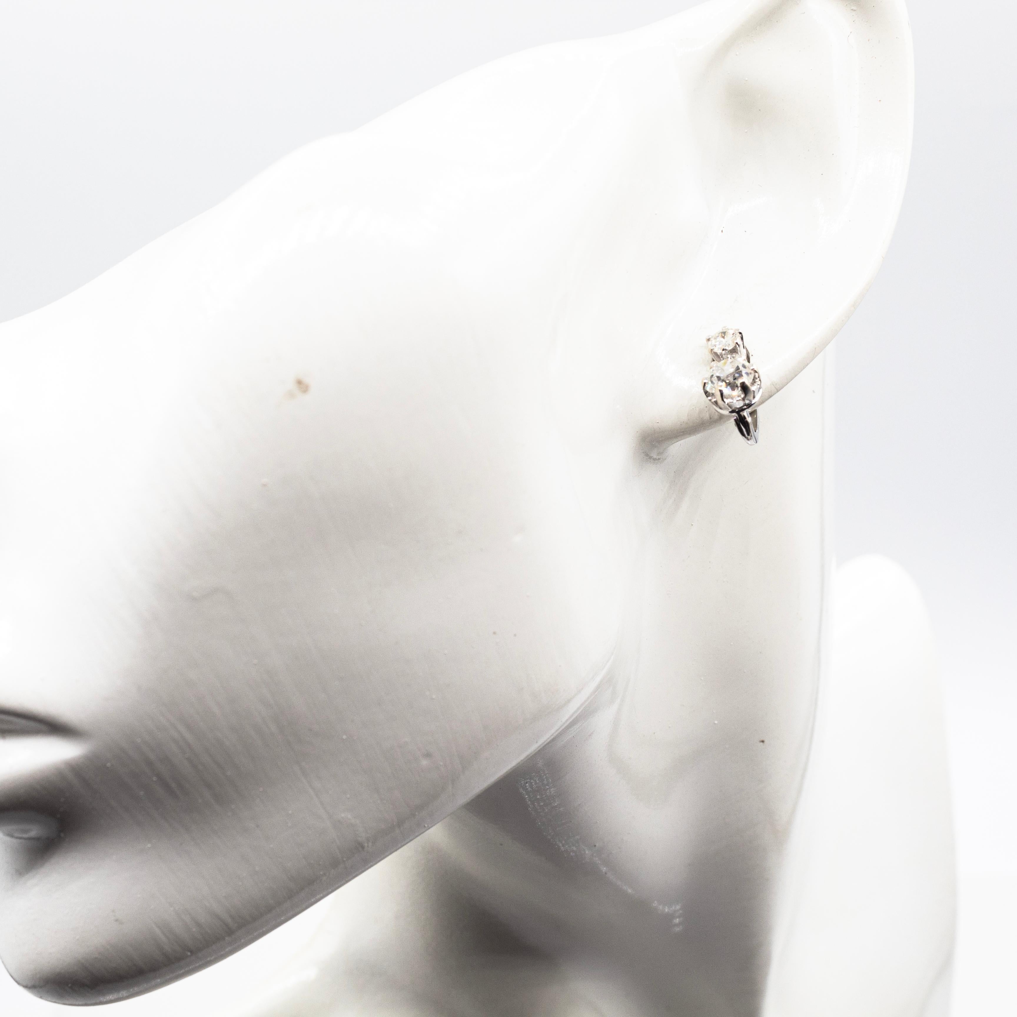 Art Deco Style White Old European Cut Diamond White Gold Lever-Back Earrings For Sale 5