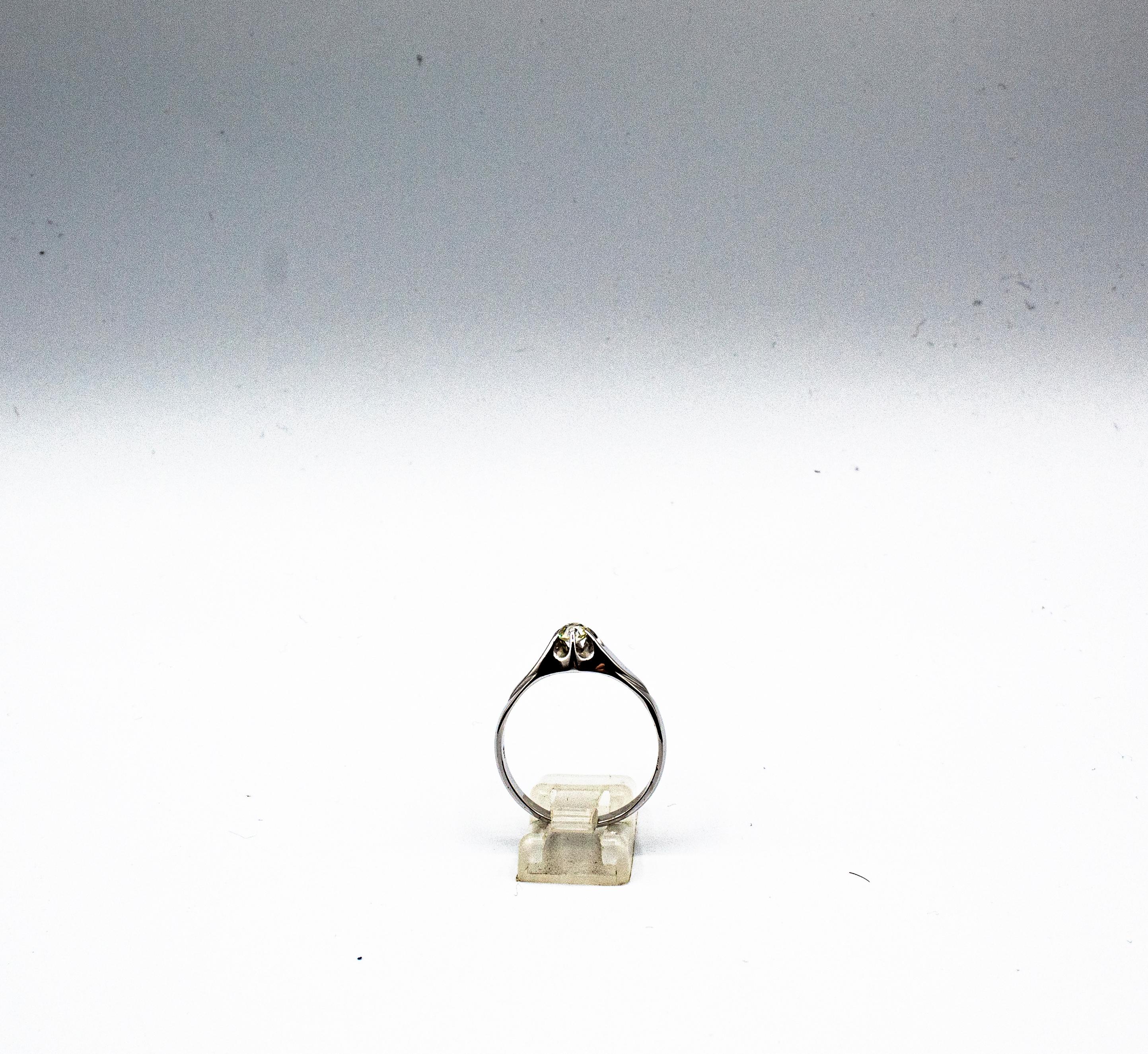 Art Deco Stil Weißer Solitärring mit Diamant im Alt-Europäischen Schliff für Damen oder Herren