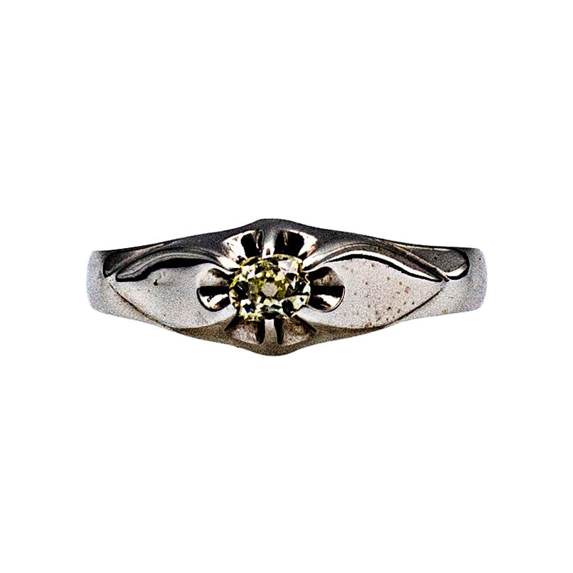 Art Deco Stil Weißer Solitärring mit Diamant im Alt-Europäischen Schliff