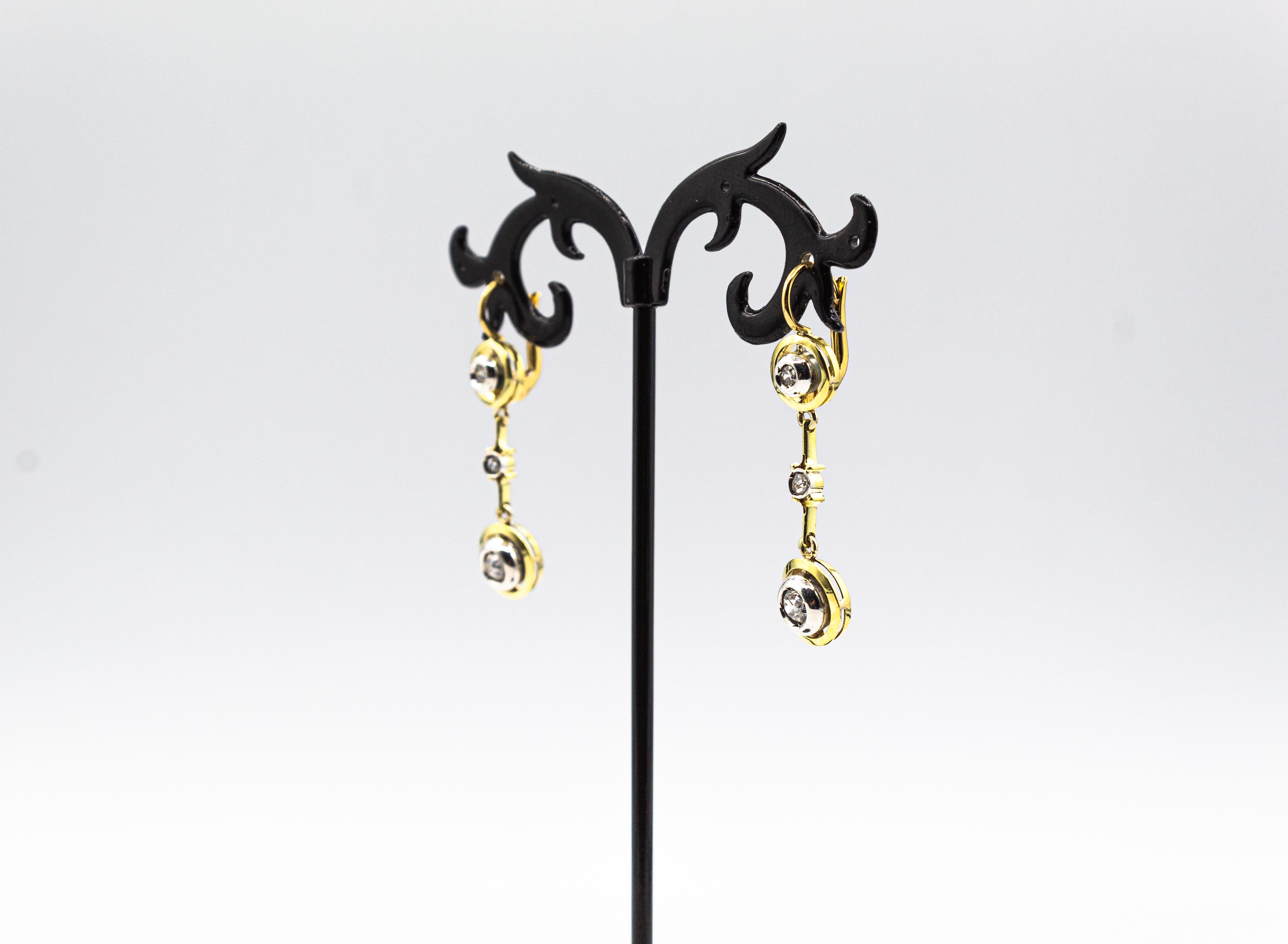 Ohrringe im Art-Déco-Stil mit Klappbrisur mit weißem Diamanten im alteuropäischen Schliff aus Gelbgold im Zustand „Neu“ im Angebot in Naples, IT