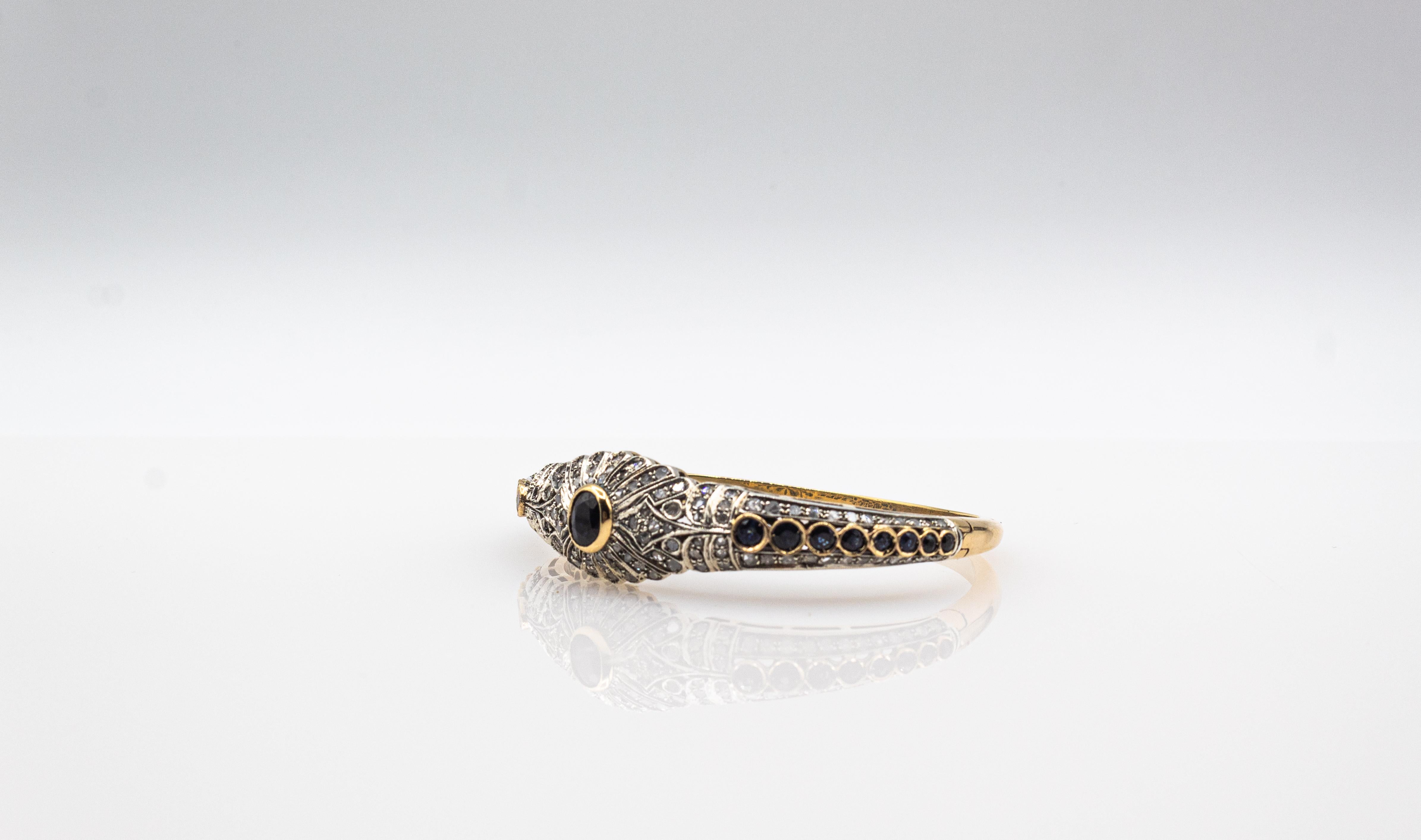 Bracciale in oro giallo con diamanti bianchi taglio rosa e zaffiri blu in stile Art Deco In condizioni Nuovo in vendita a Naples, IT