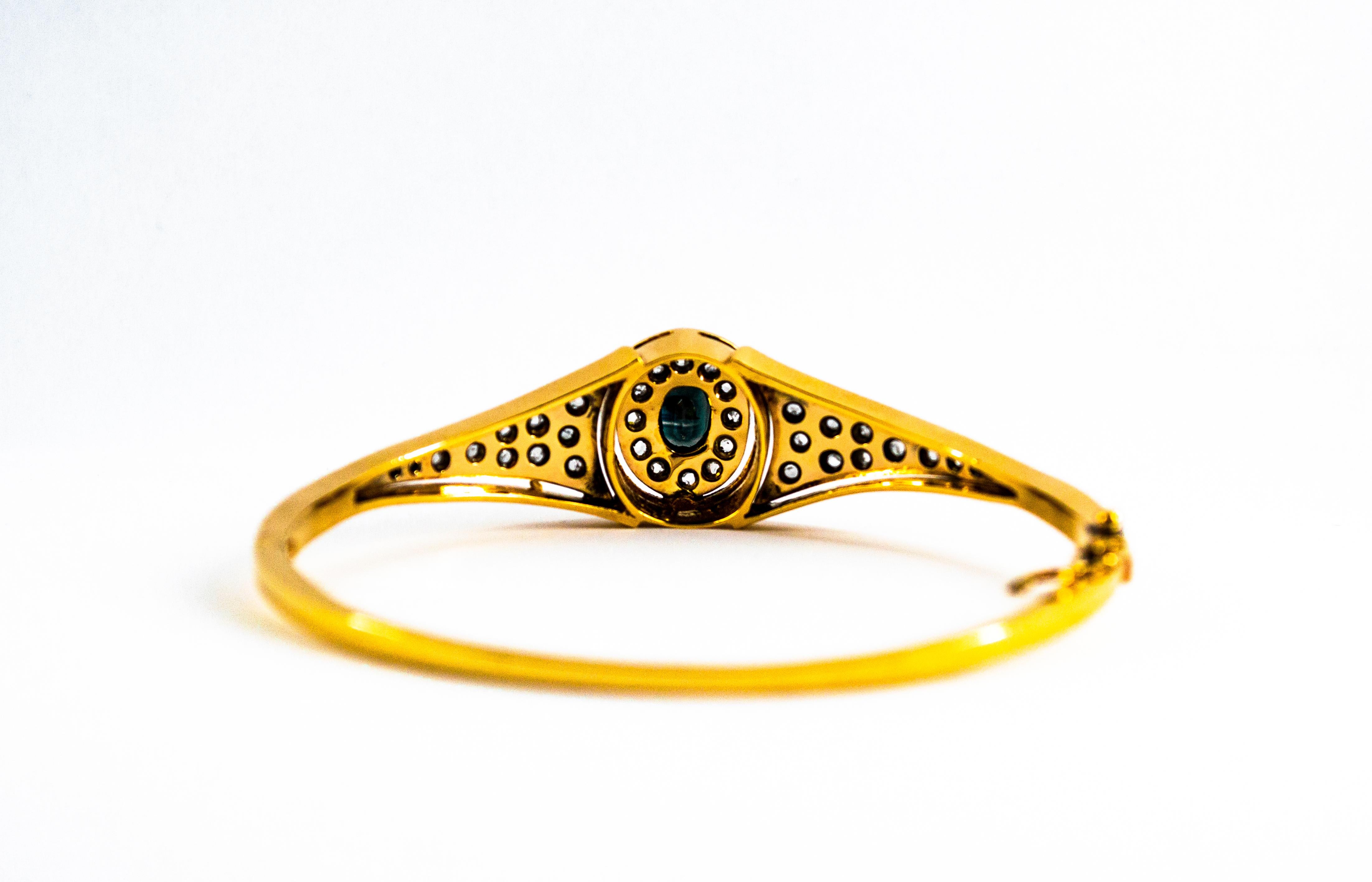Art Déco Bracciale in oro giallo con diamanti bianchi taglio rosa e zaffiri blu in stile Art Deco in vendita