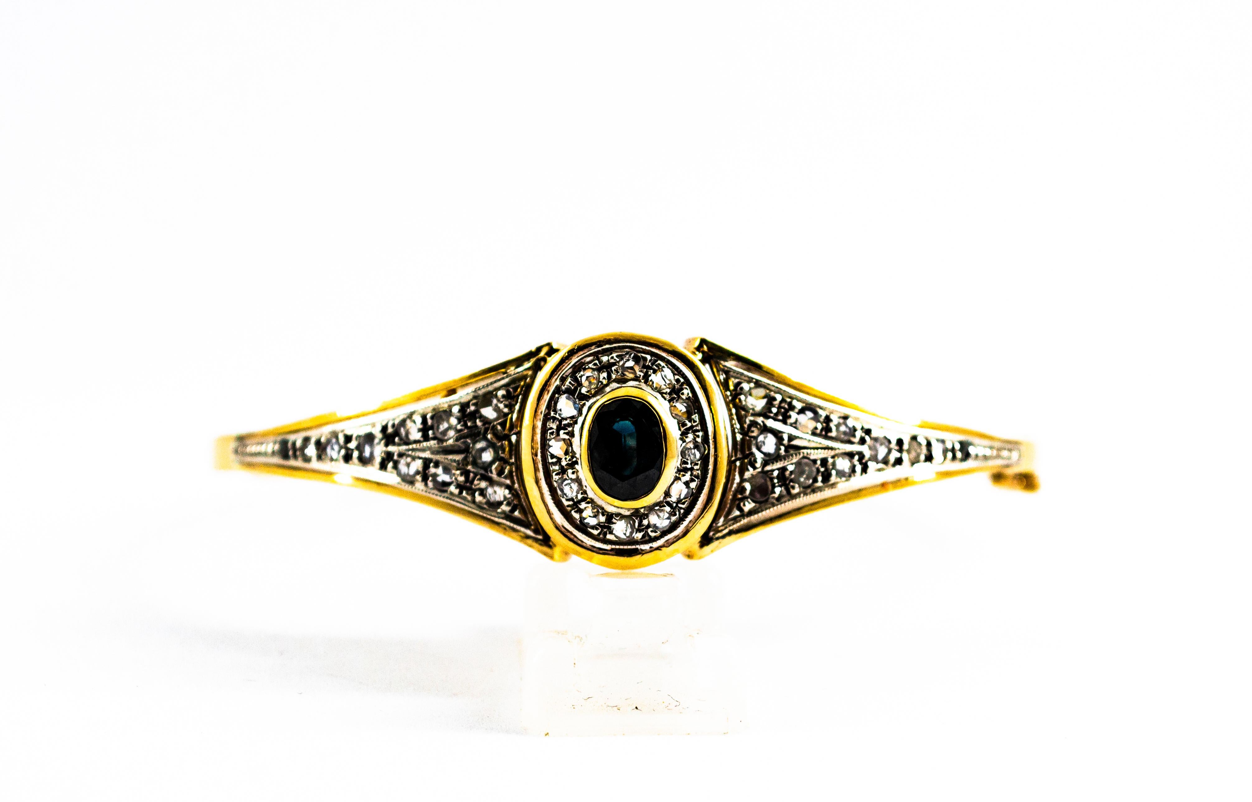 Taglio a rosa Bracciale in oro giallo con diamanti bianchi taglio rosa e zaffiri blu in stile Art Deco in vendita