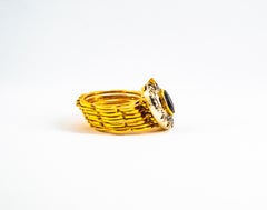 Art Deco Stil Weißer Rosenschliff Diamant Blauer Saphir Gelbgold Armband Ring