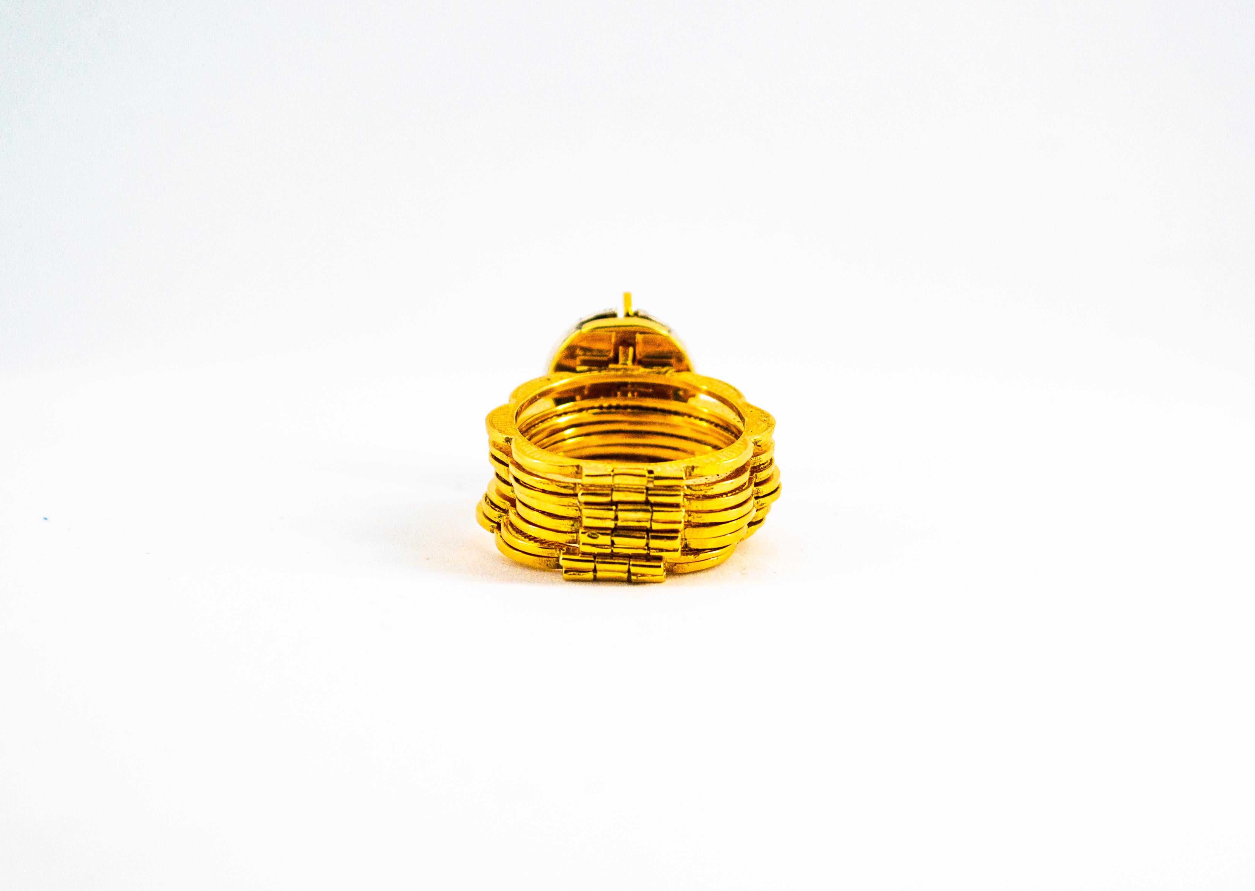 Gelbgold-Armband im Art-déco-Stil mit weißem Diamanten im Rosenschliff und blauem Saphir (Art déco) im Angebot