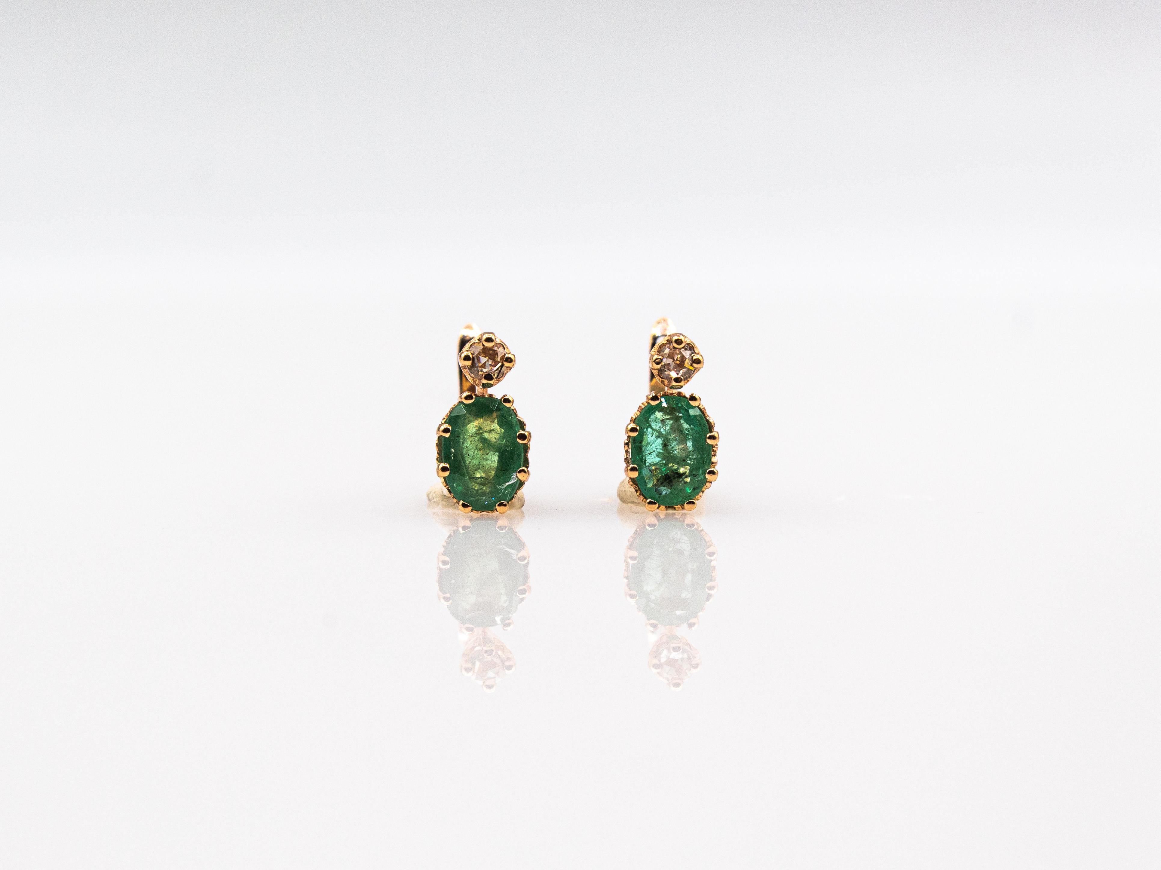 Art Deco Style White Rose Cut Diamond Blue Sapphire Yellow Gold Dangle Earrings For Sale 8