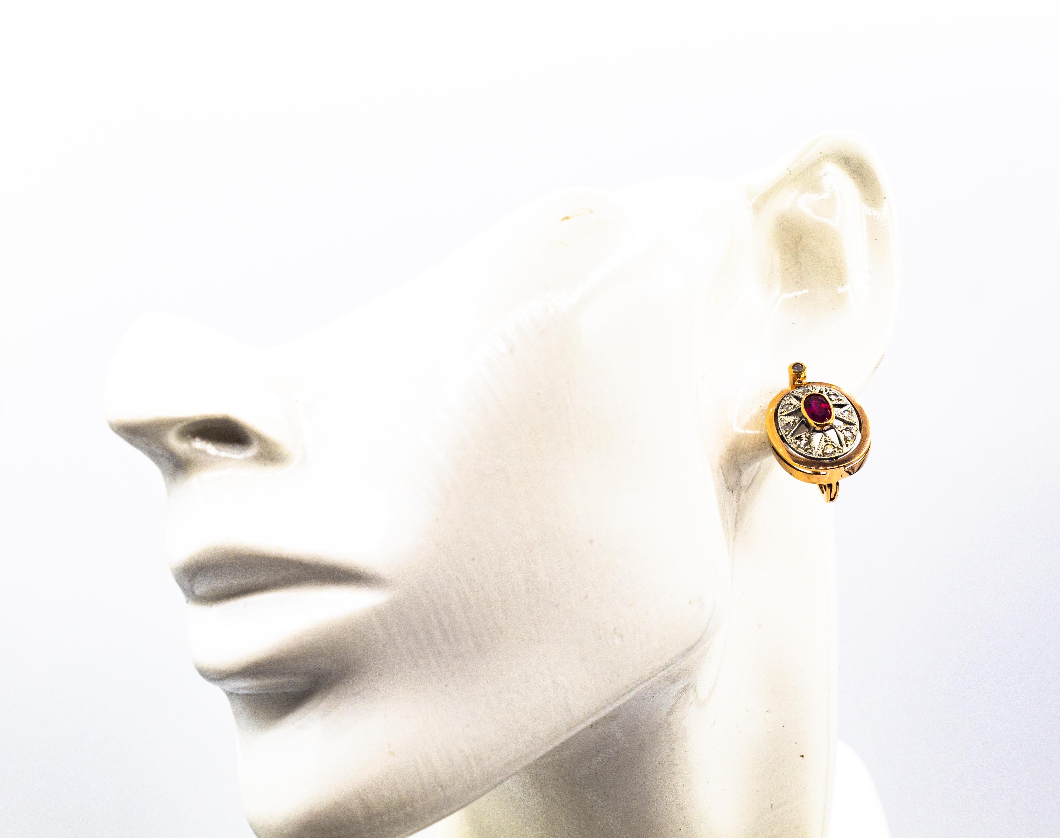 Pendants d'oreilles de style Art déco en or jaune avec diamants blancs et saphirs bleus taille rose en vente 7
