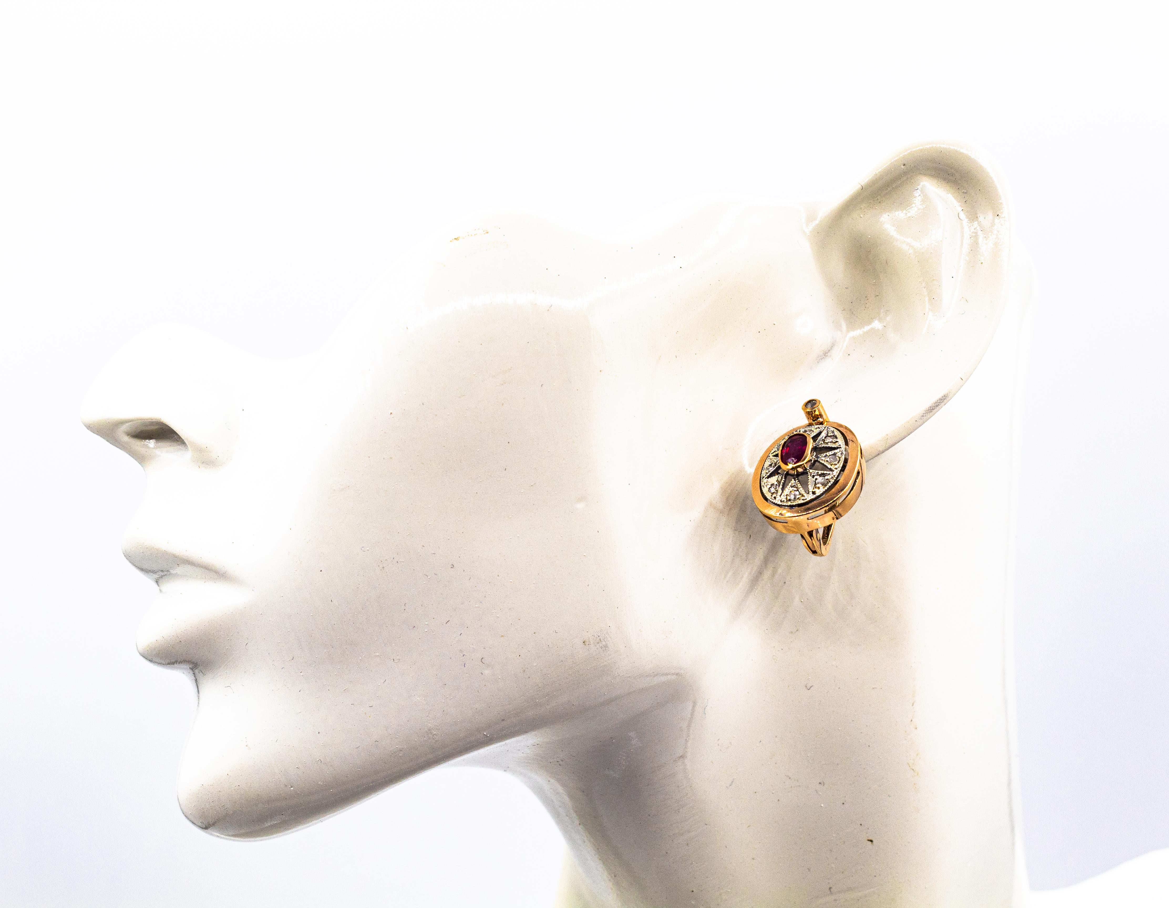 Art Deco Style White Rose Cut Diamond Blue Sapphire Yellow Gold Dangle Earrings For Sale 9