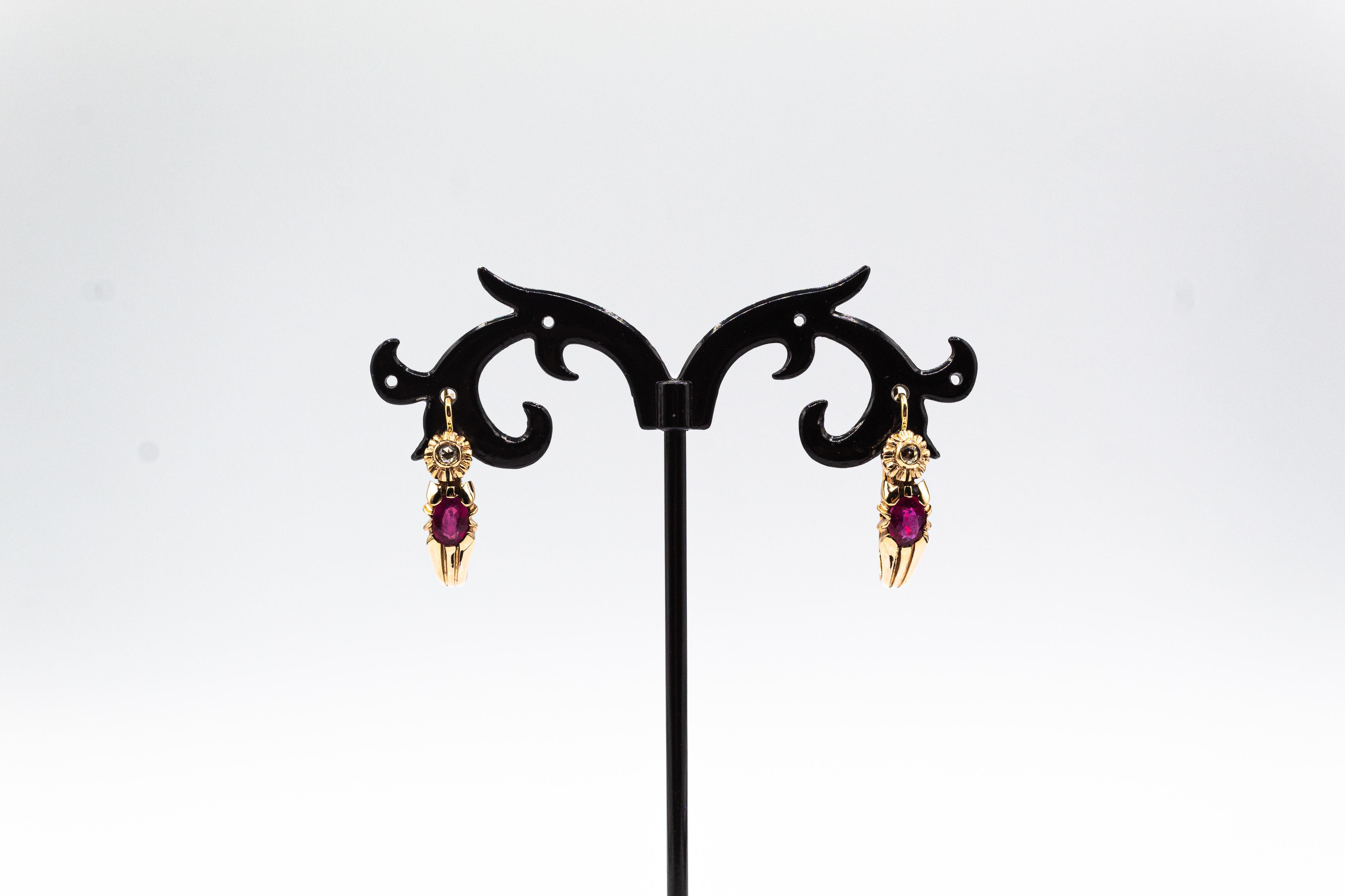 Art Deco Style White Rose Cut Diamond Blue Sapphire Yellow Gold Dangle Earrings For Sale 9