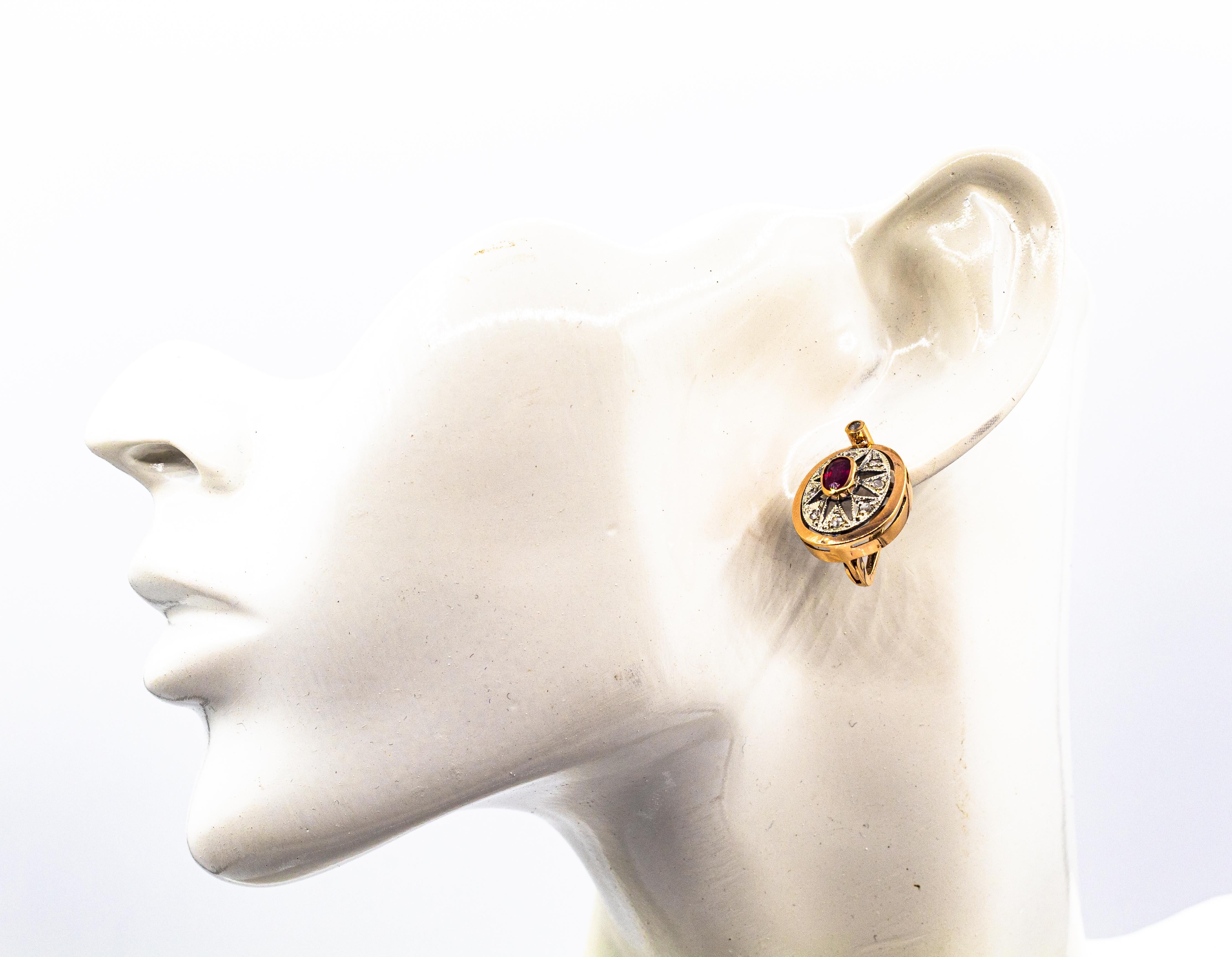 Pendants d'oreilles de style Art déco en or jaune avec diamants blancs et saphirs bleus taille rose en vente 8