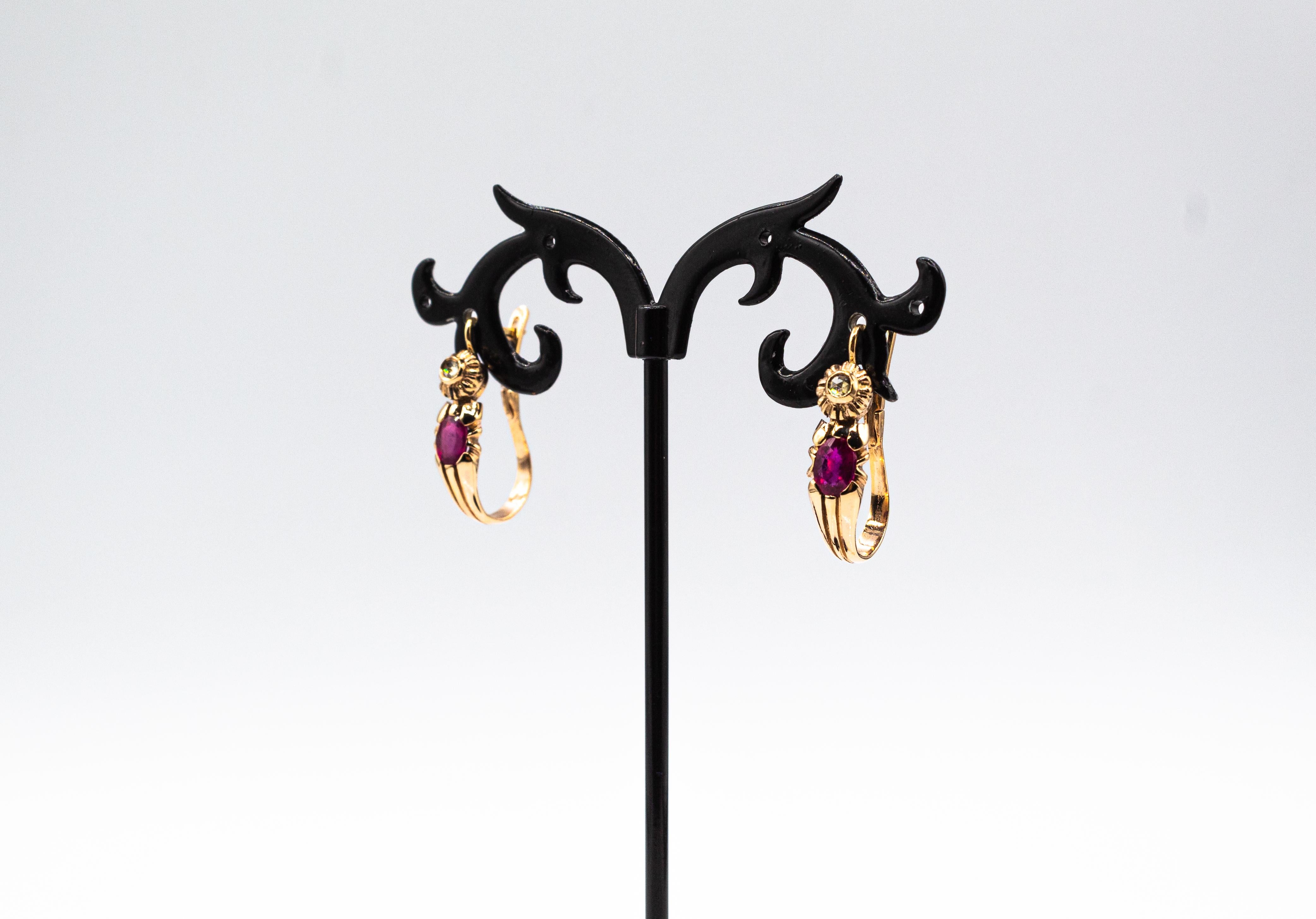 Art Deco Style White Rose Cut Diamond Blue Sapphire Yellow Gold Dangle Earrings For Sale 12