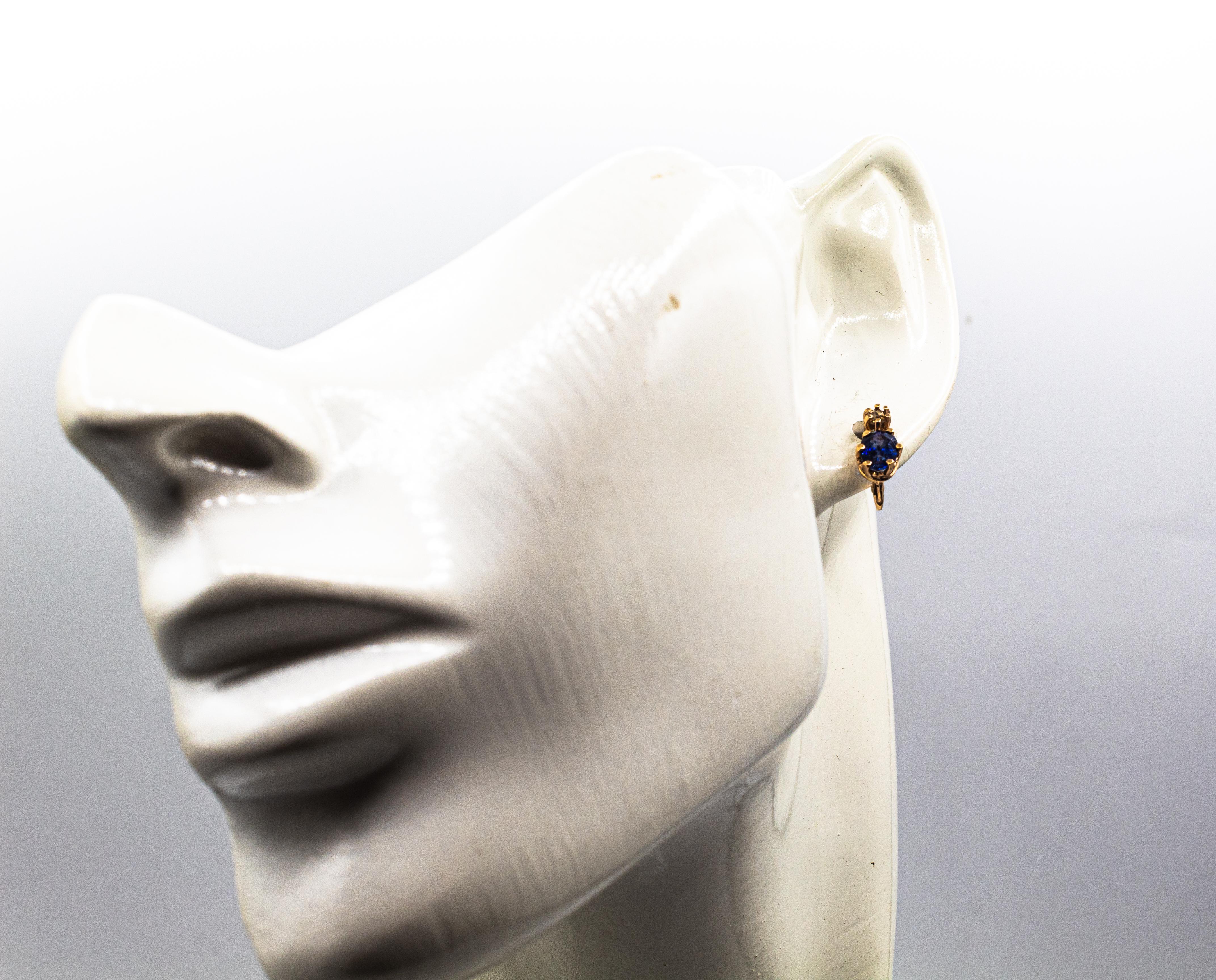 Gelbgold-Ohrhänger im Art-déco-Stil mit weißem Diamanten im Rosenschliff und blauem Saphir im Angebot 12