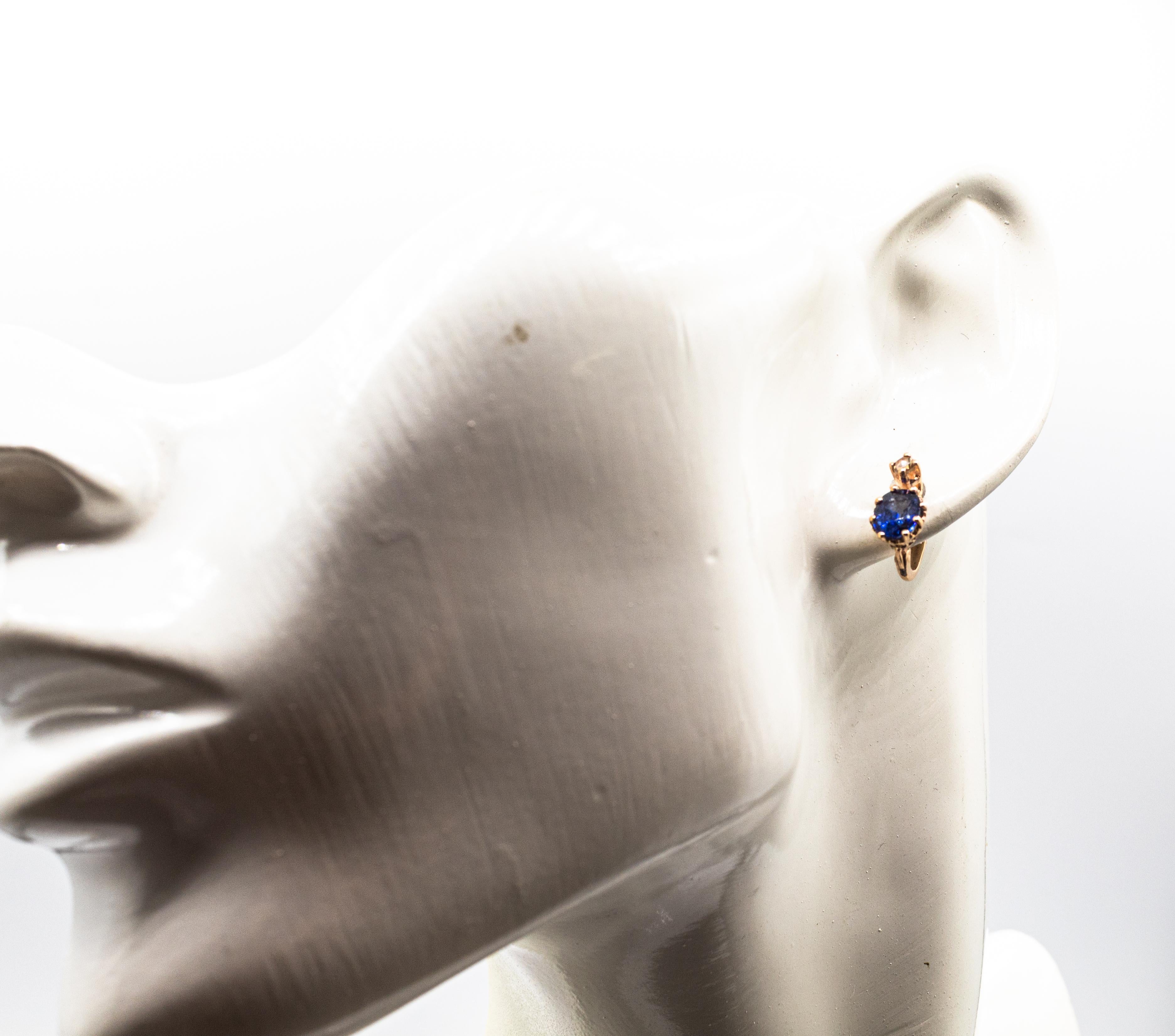 Gelbgold-Ohrhänger im Art-déco-Stil mit weißem Diamanten im Rosenschliff und blauem Saphir im Angebot 12