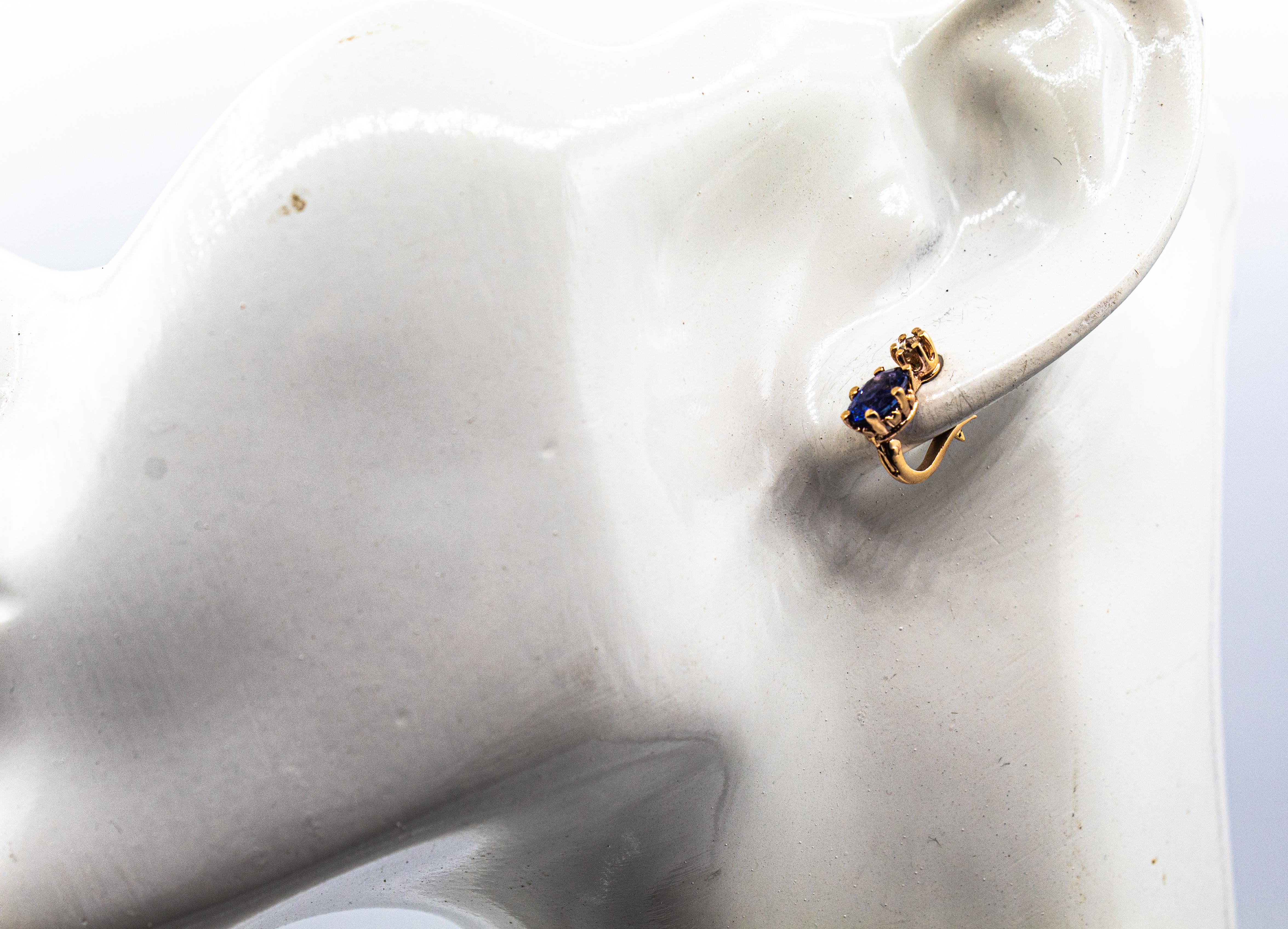 Gelbgold-Ohrhänger im Art-déco-Stil mit weißem Diamanten im Rosenschliff und blauem Saphir im Angebot 13