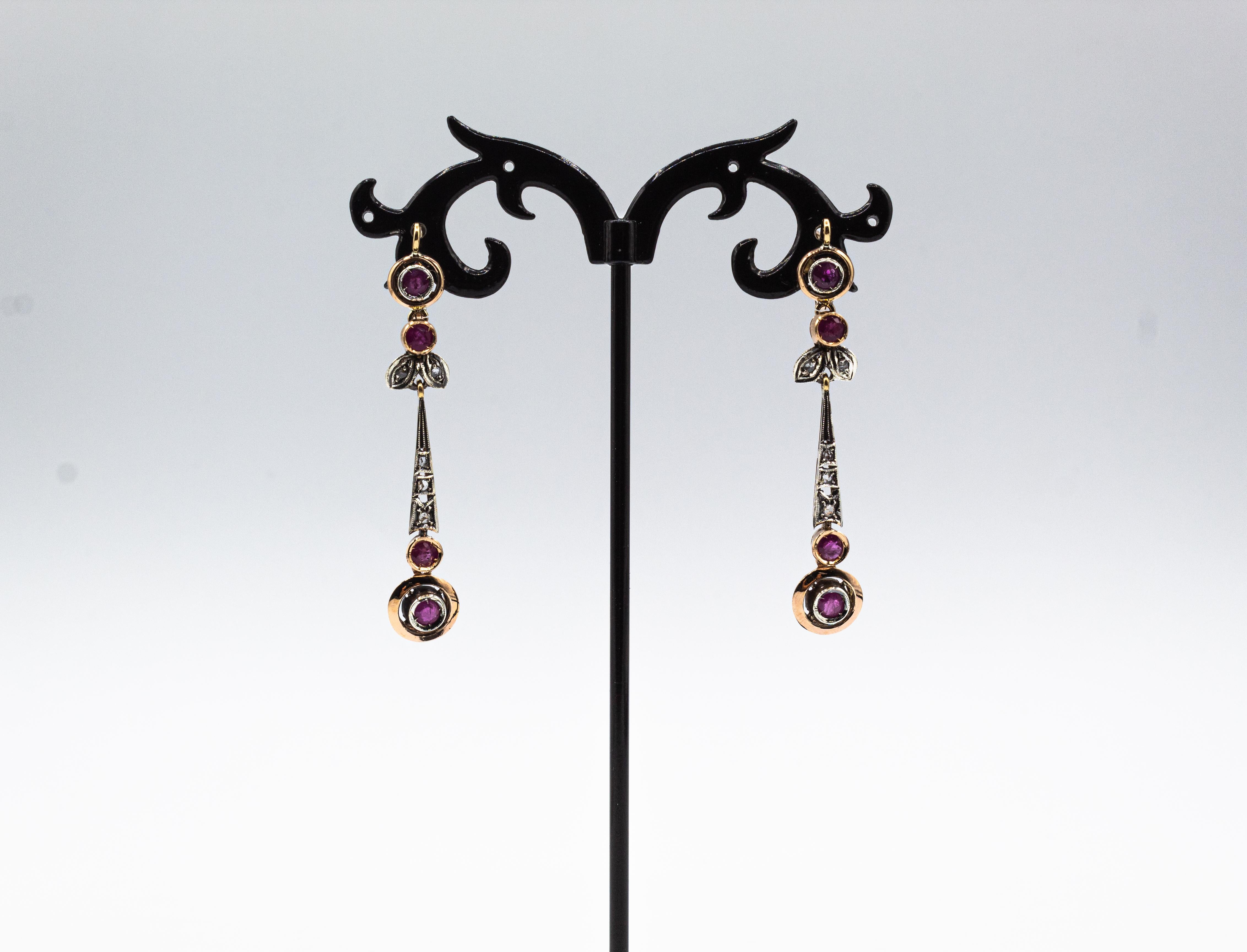 Boucles d'oreilles en goutte de style Art déco en or jaune avec diamants blancs et saphirs bleus taille rose en vente 5
