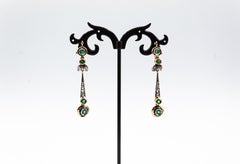 Art Deco Style White Rose Cut Diamond Blue Sapphire Yellow Gold Drop Earrings