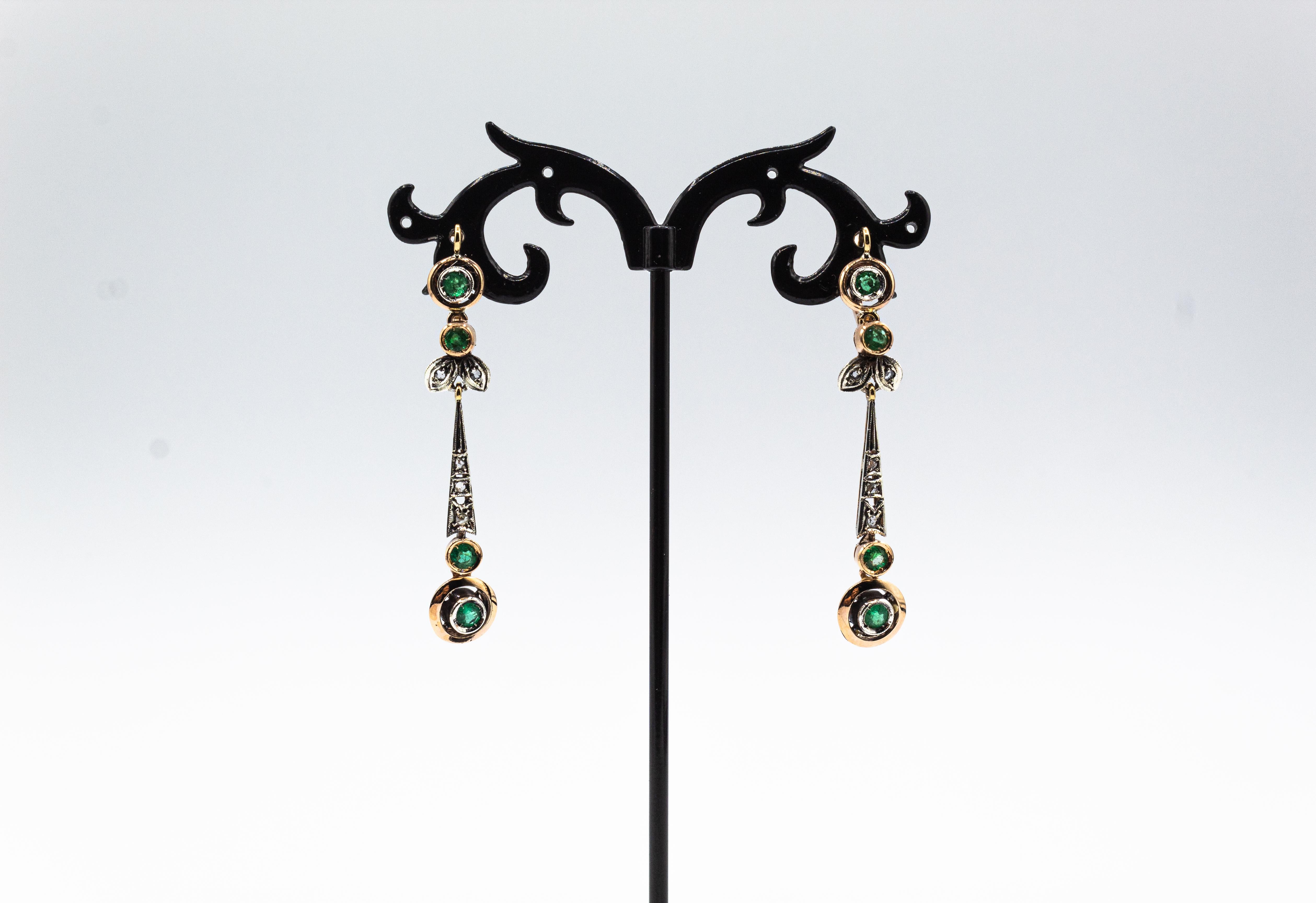 Gelbgold-Tropfen-Ohrringe im Art-déco-Stil mit weißem Diamanten im Rosenschliff und blauem Saphir (Art déco) im Angebot